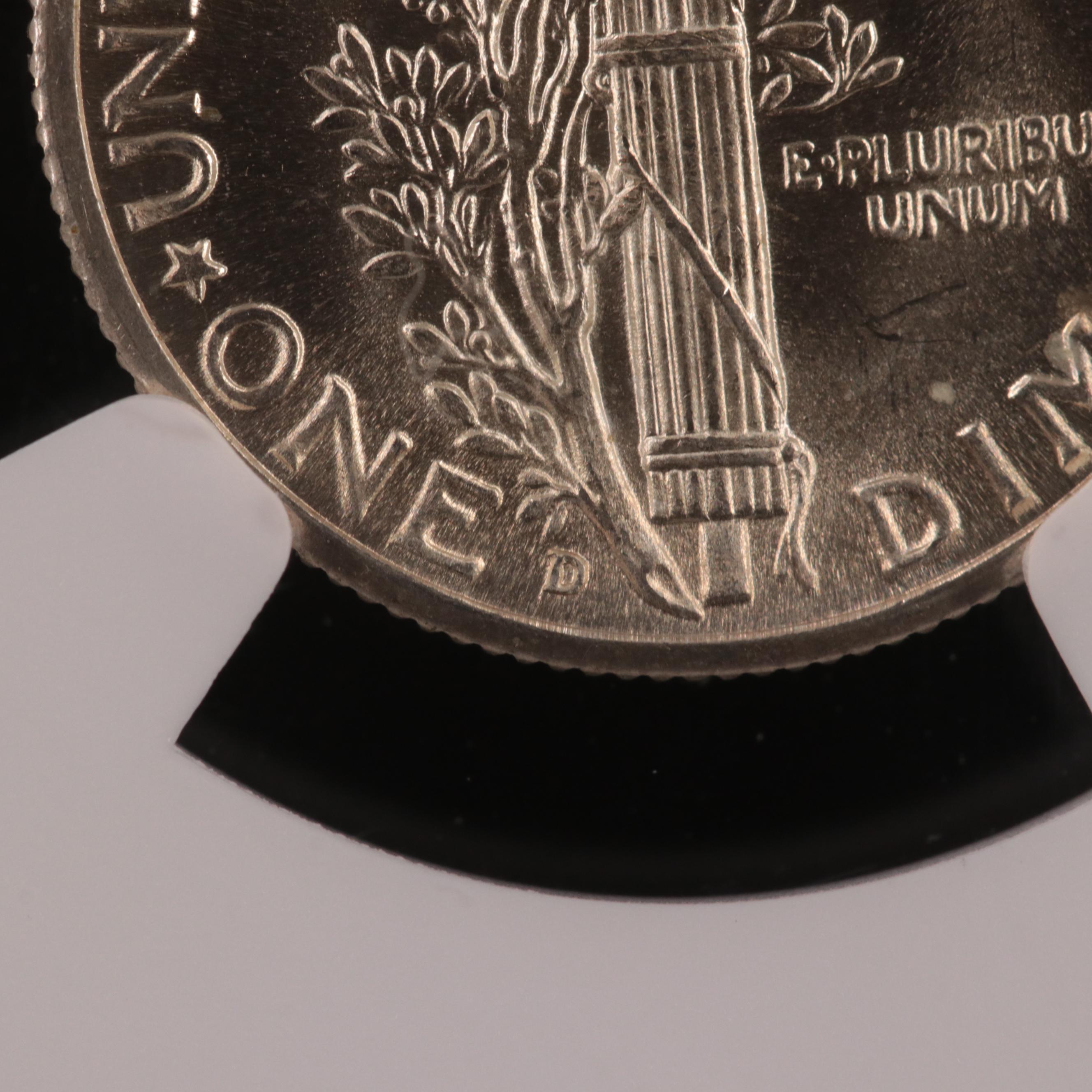 NGC MS65 FB (Full Bands) 1943-D Mercury Silver Dime