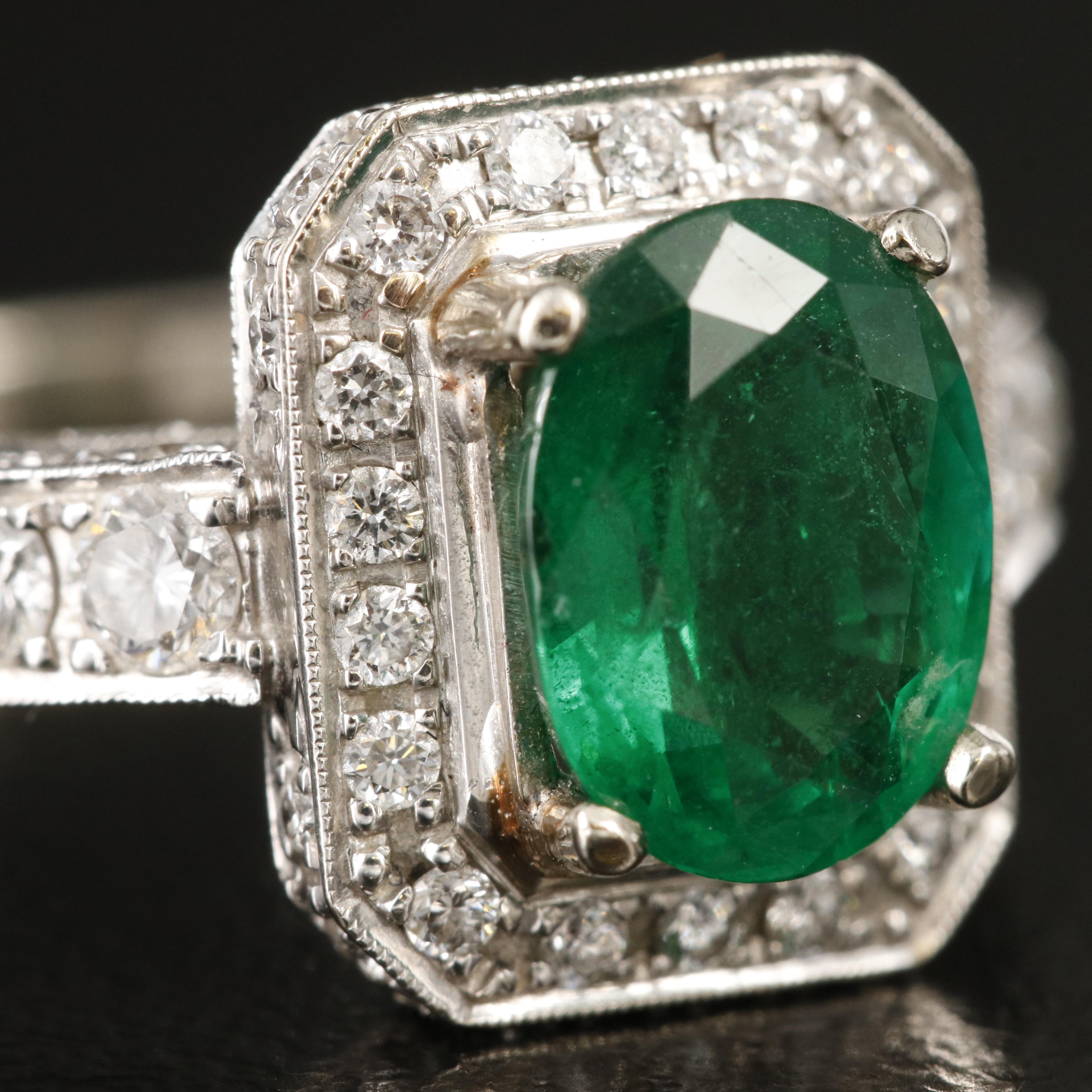 14K 1.48 CT Emerald and 1.33 CTW Diamond Ring