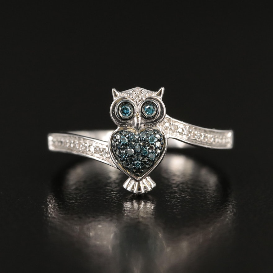 Sterling Diamond Owl Ring