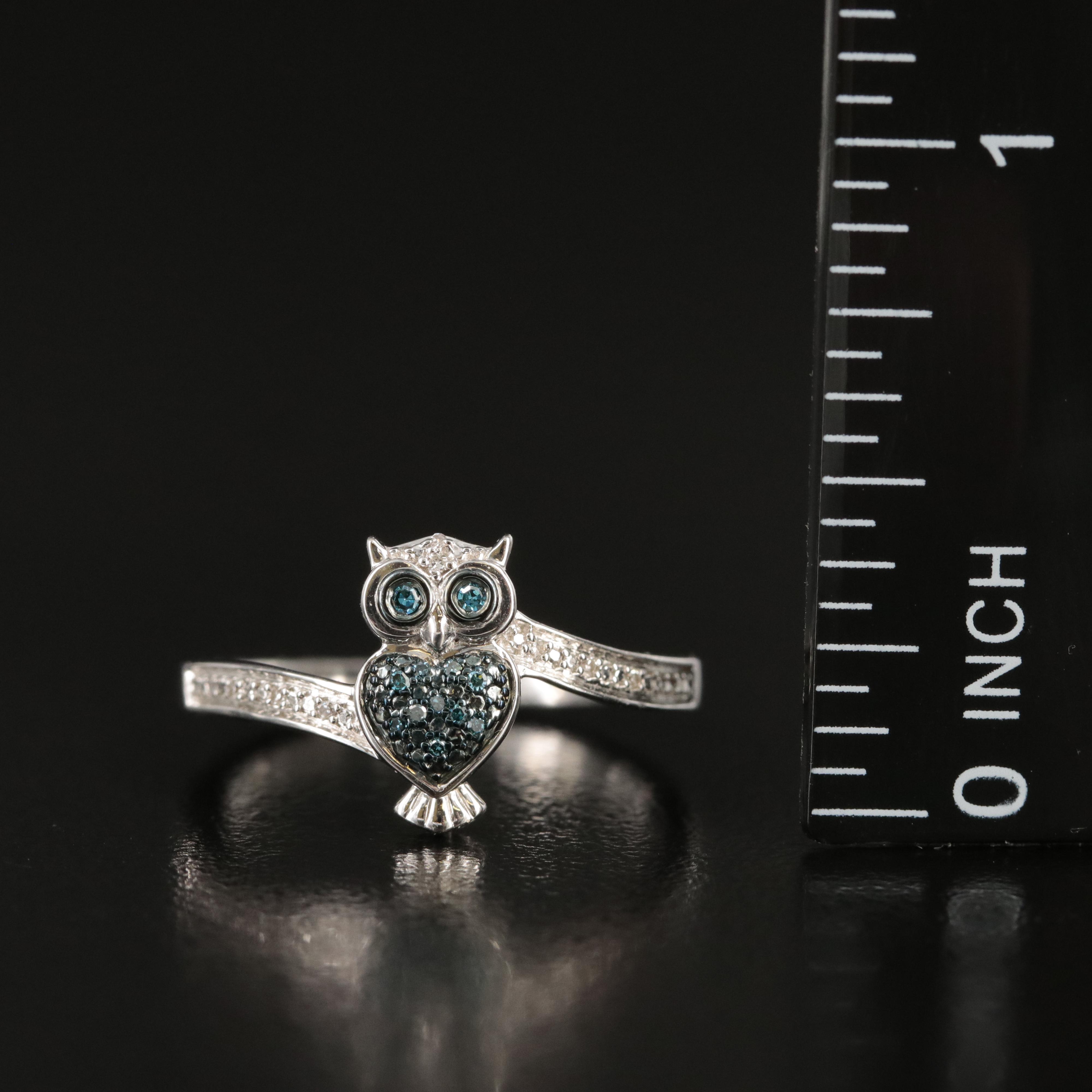 Sterling Diamond Owl Ring