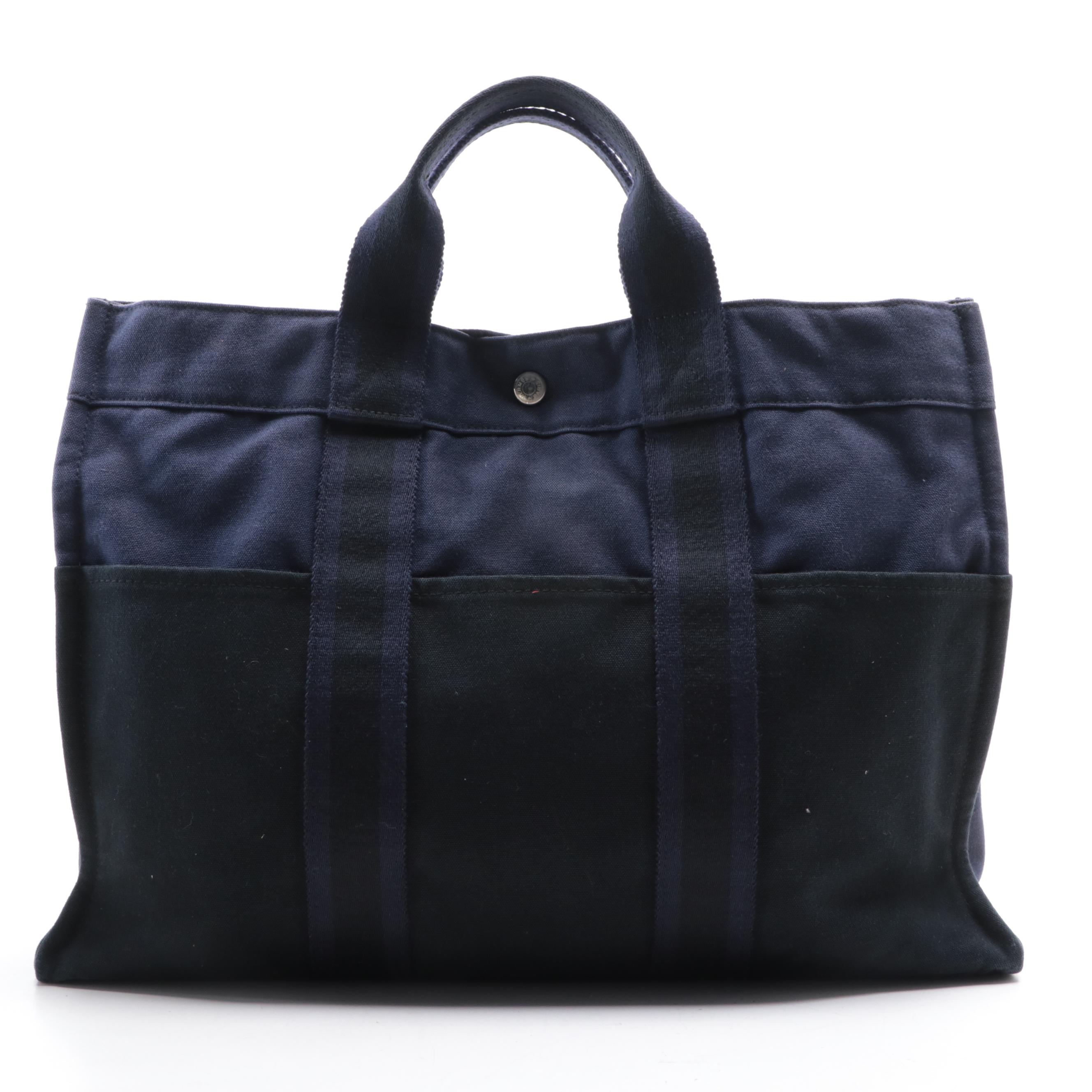 Hermès Fourre Tout MM Tote in Navy and Black Cotton Canvas