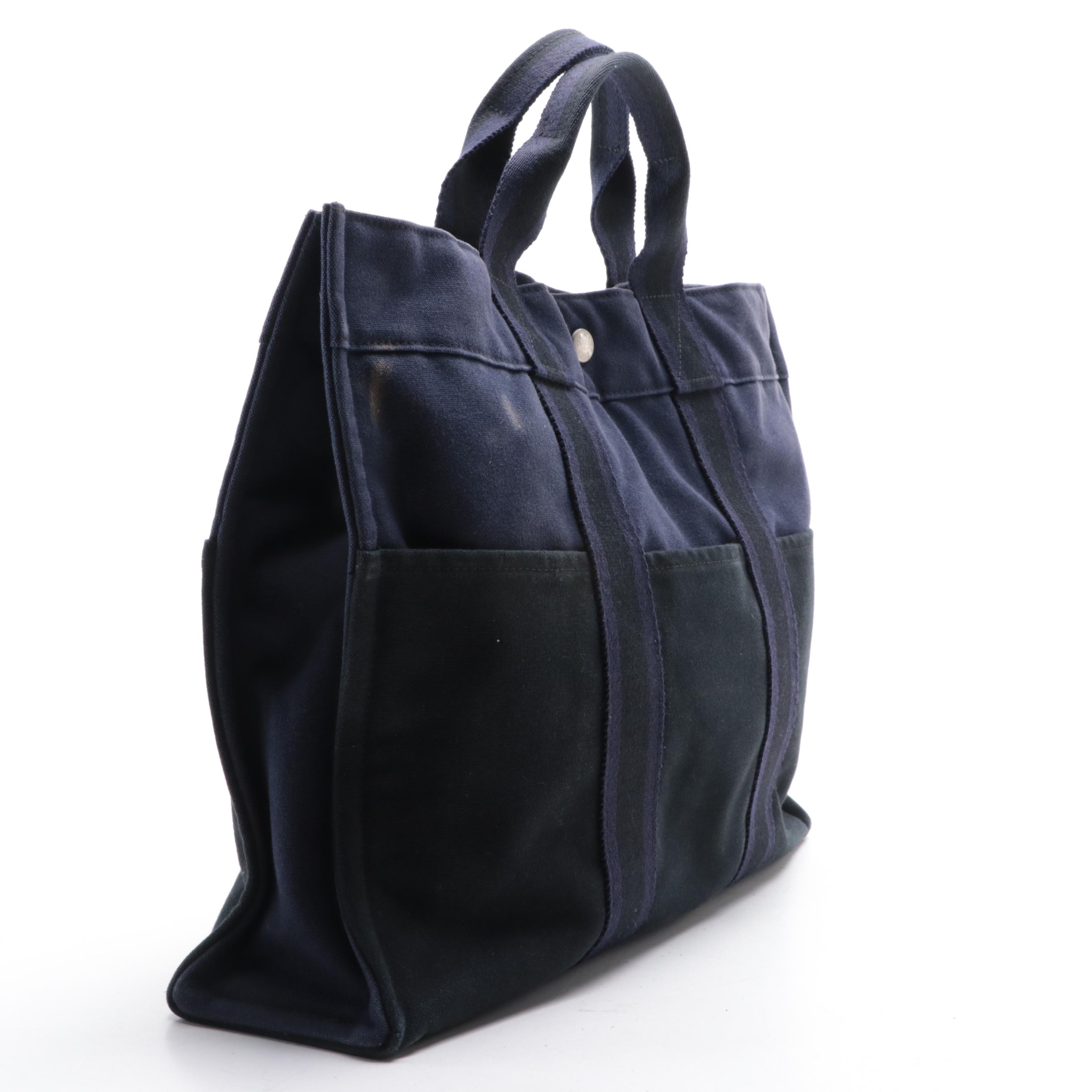 Hermès Fourre Tout MM Tote in Navy and Black Cotton Canvas