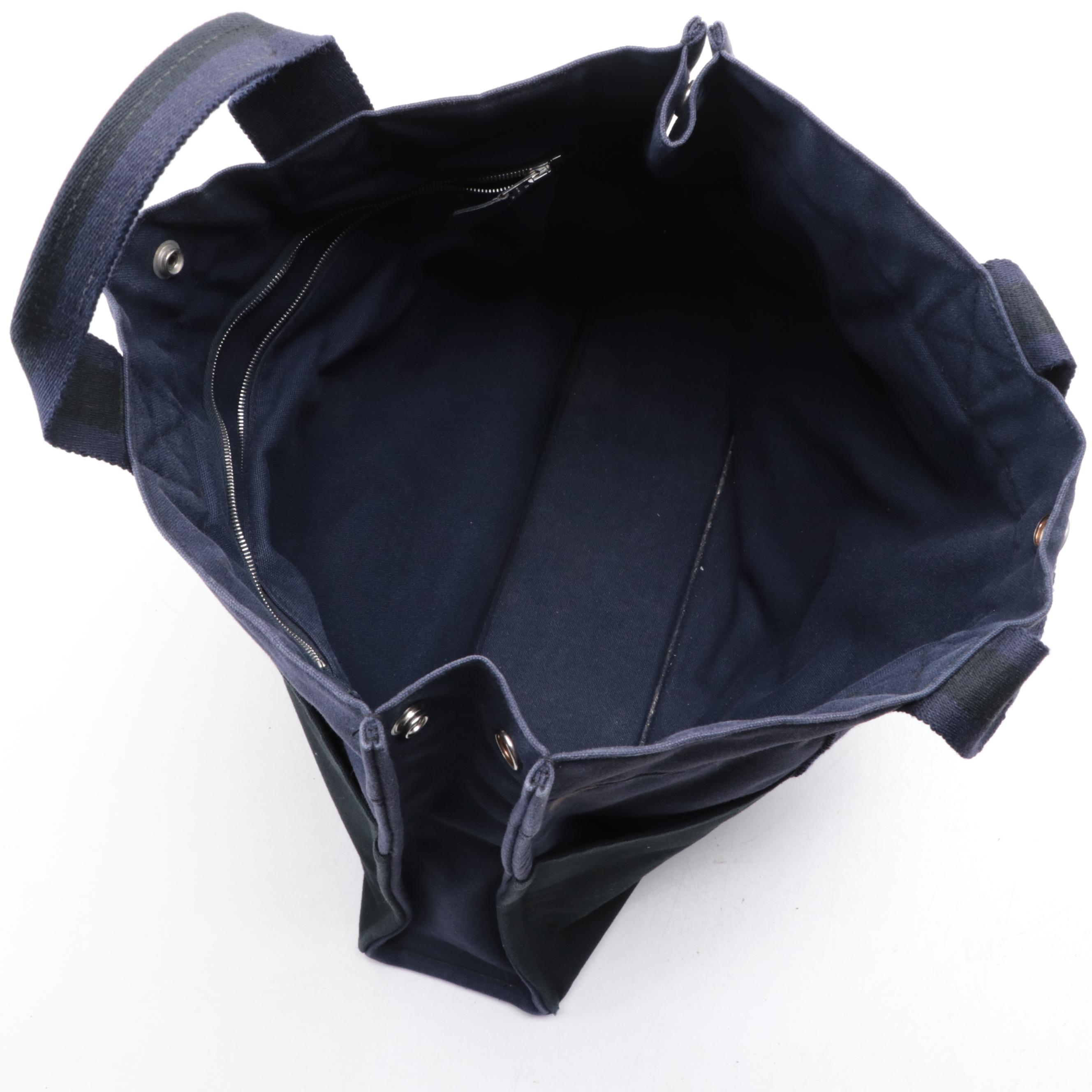 Hermès Fourre Tout MM Tote in Navy and Black Cotton Canvas