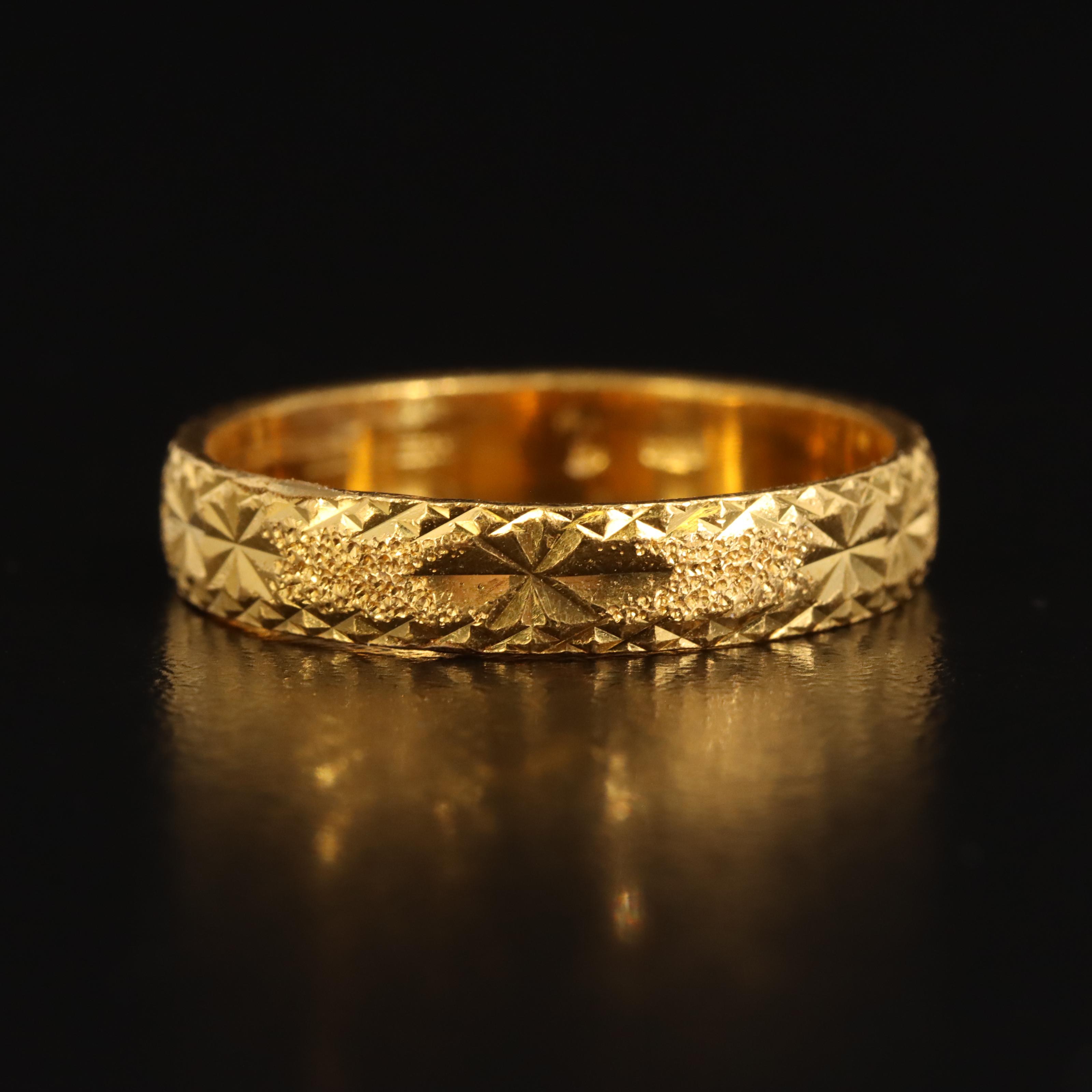 24K Gold Band with Diamond Cut Pattern
