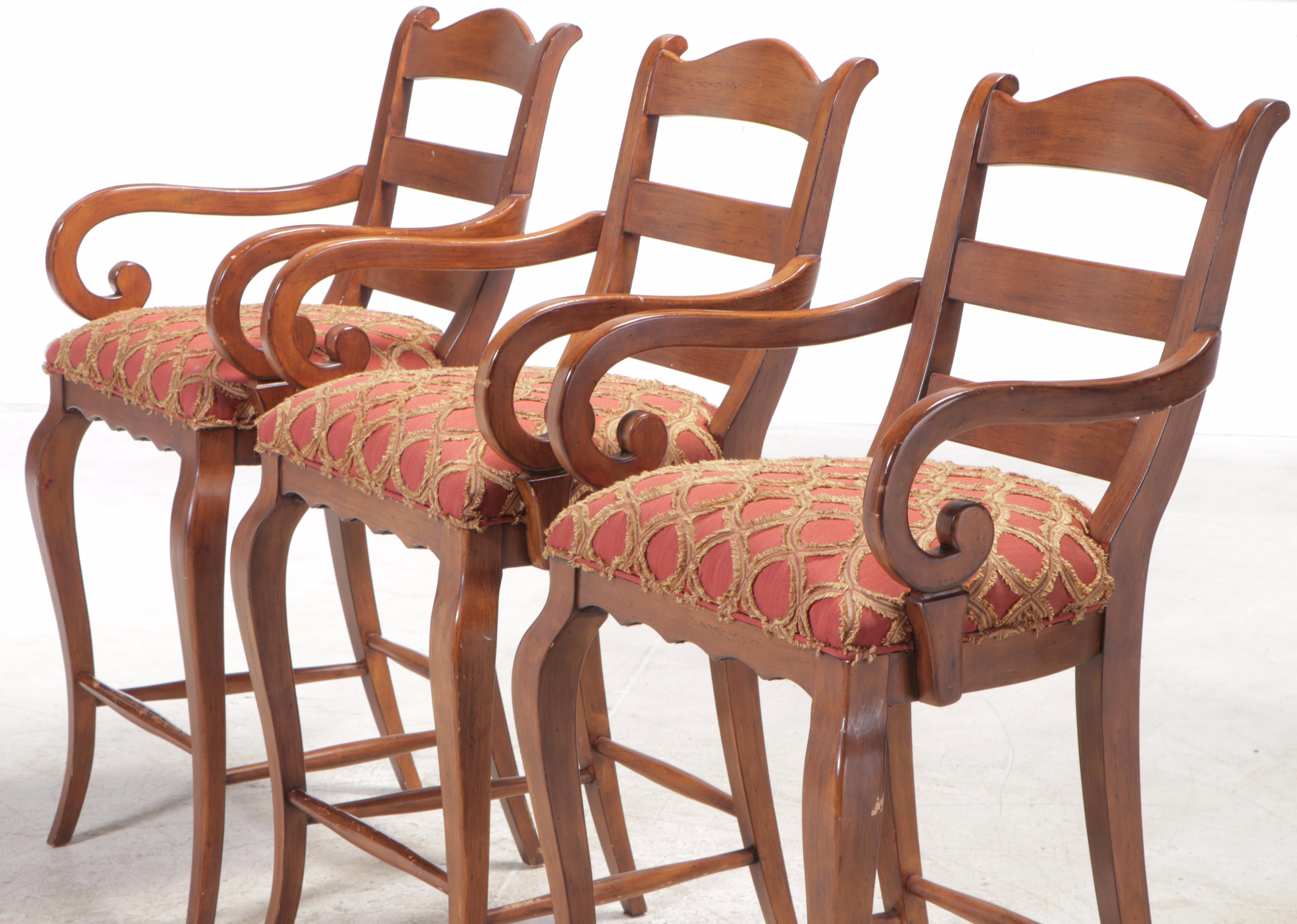 Three French Provincial Style FruitwoodStained & CustomUpholstered