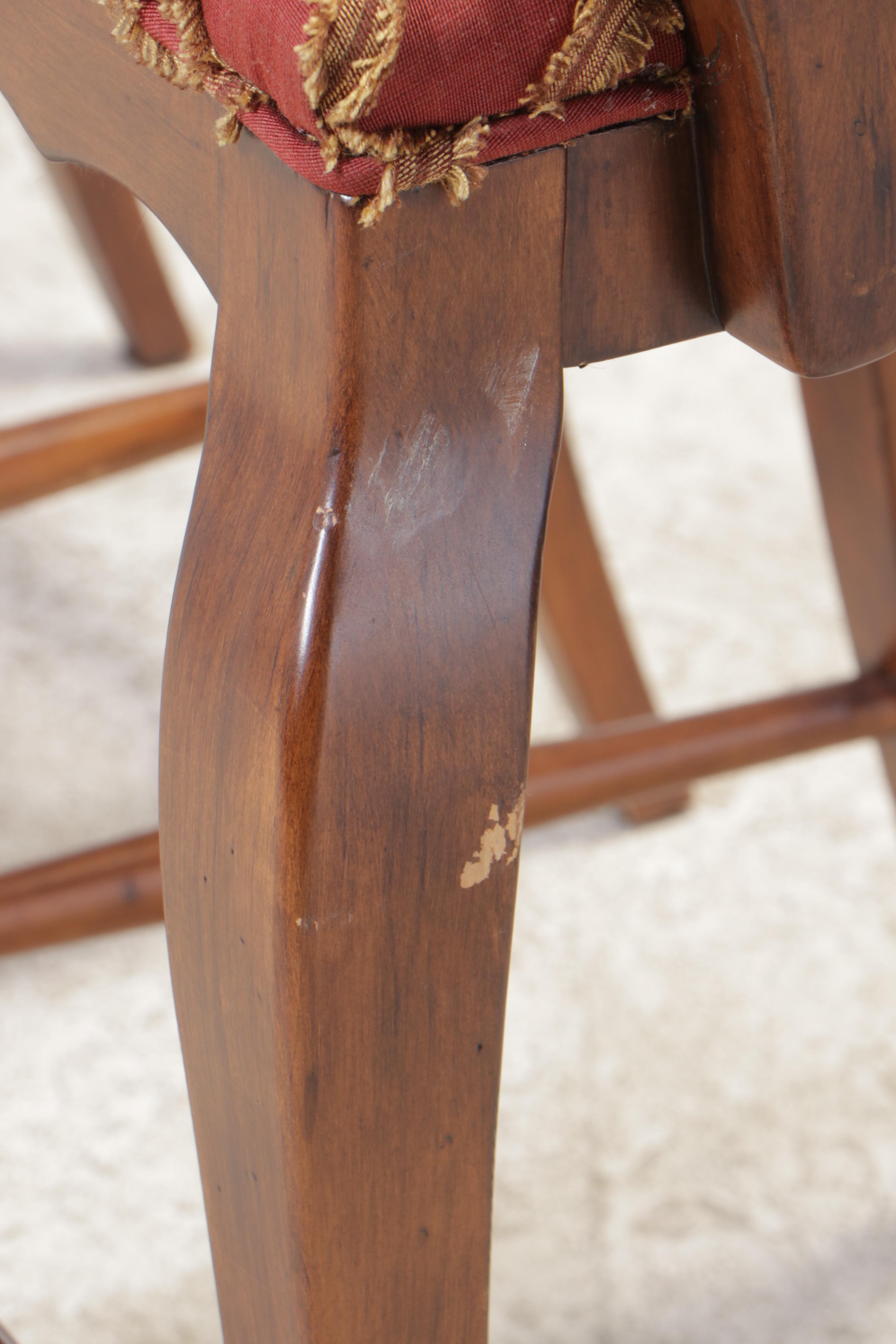 Three French Provincial Style Fruitwood-Stained & Custom-Upholstered Bar Stools