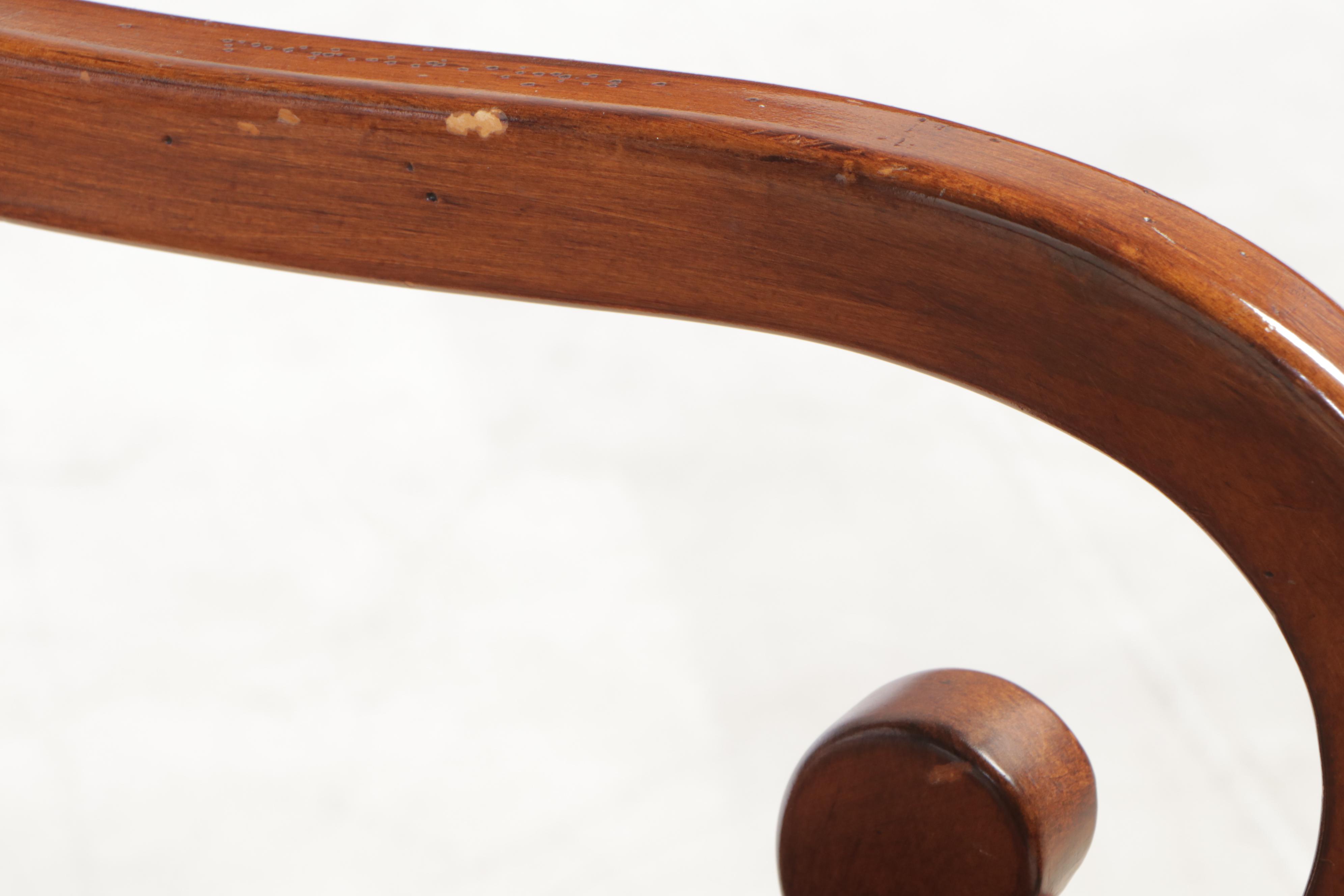 Three French Provincial Style Fruitwood-Stained & Custom-Upholstered Bar Stools