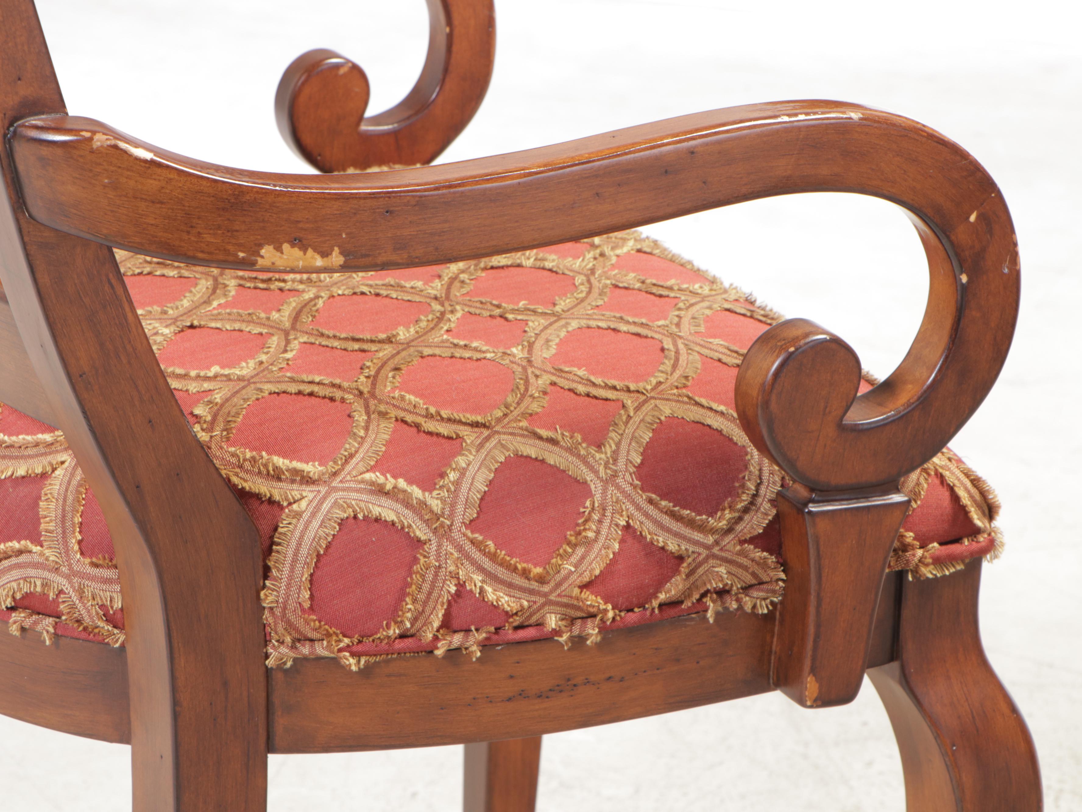 Three French Provincial Style Fruitwood-Stained & Custom-Upholstered Bar Stools