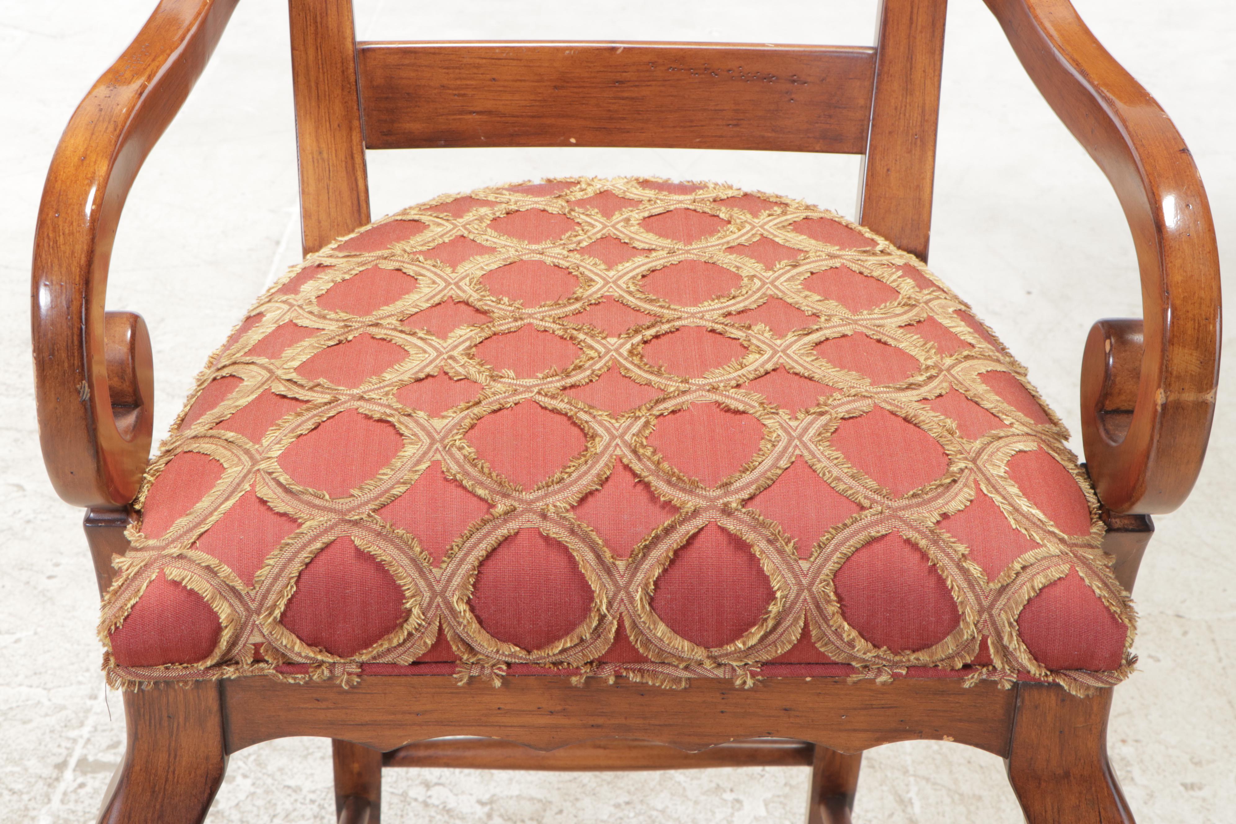 Three French Provincial Style Fruitwood-Stained & Custom-Upholstered Bar Stools