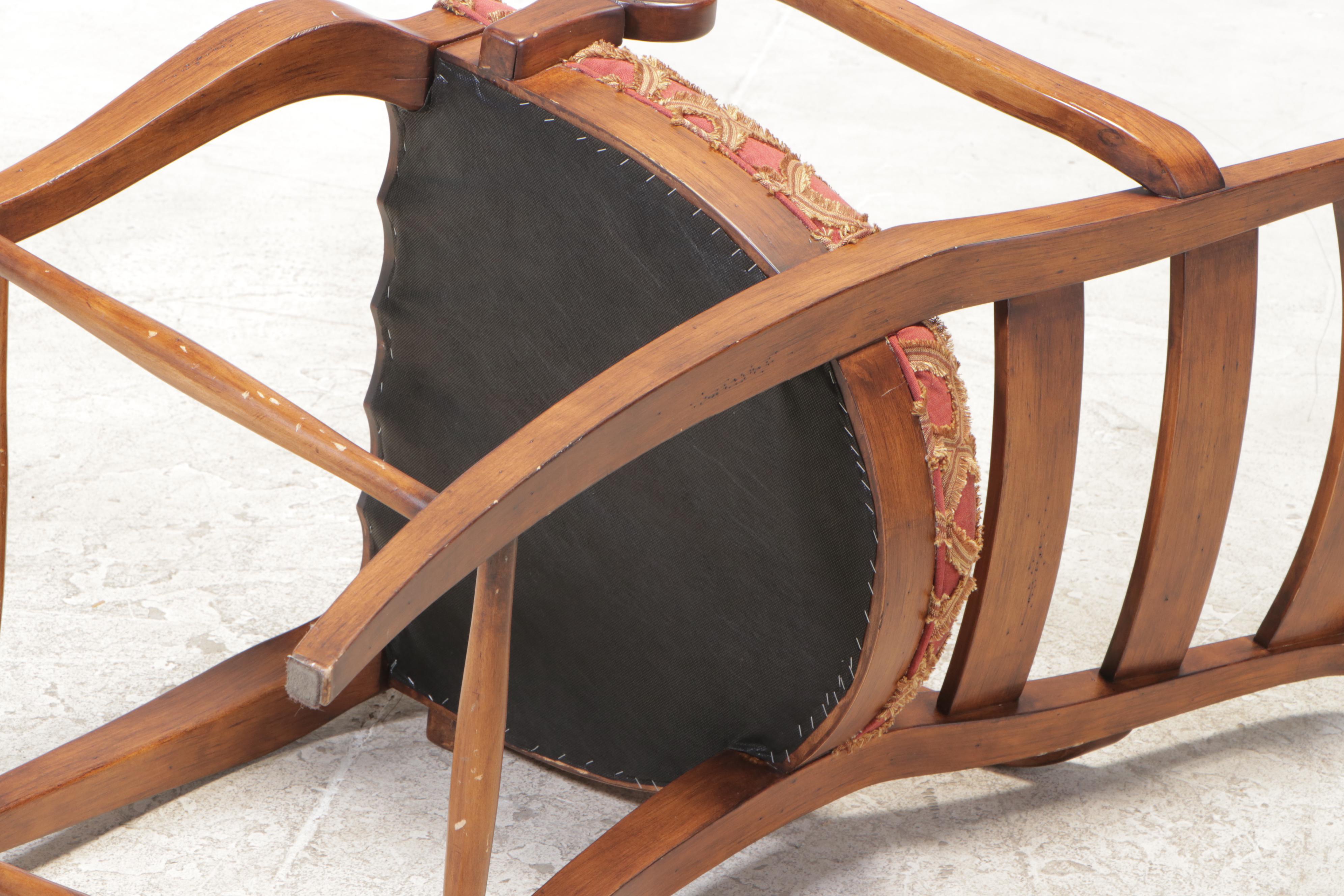 Three French Provincial Style Fruitwood-Stained & Custom-Upholstered Bar Stools