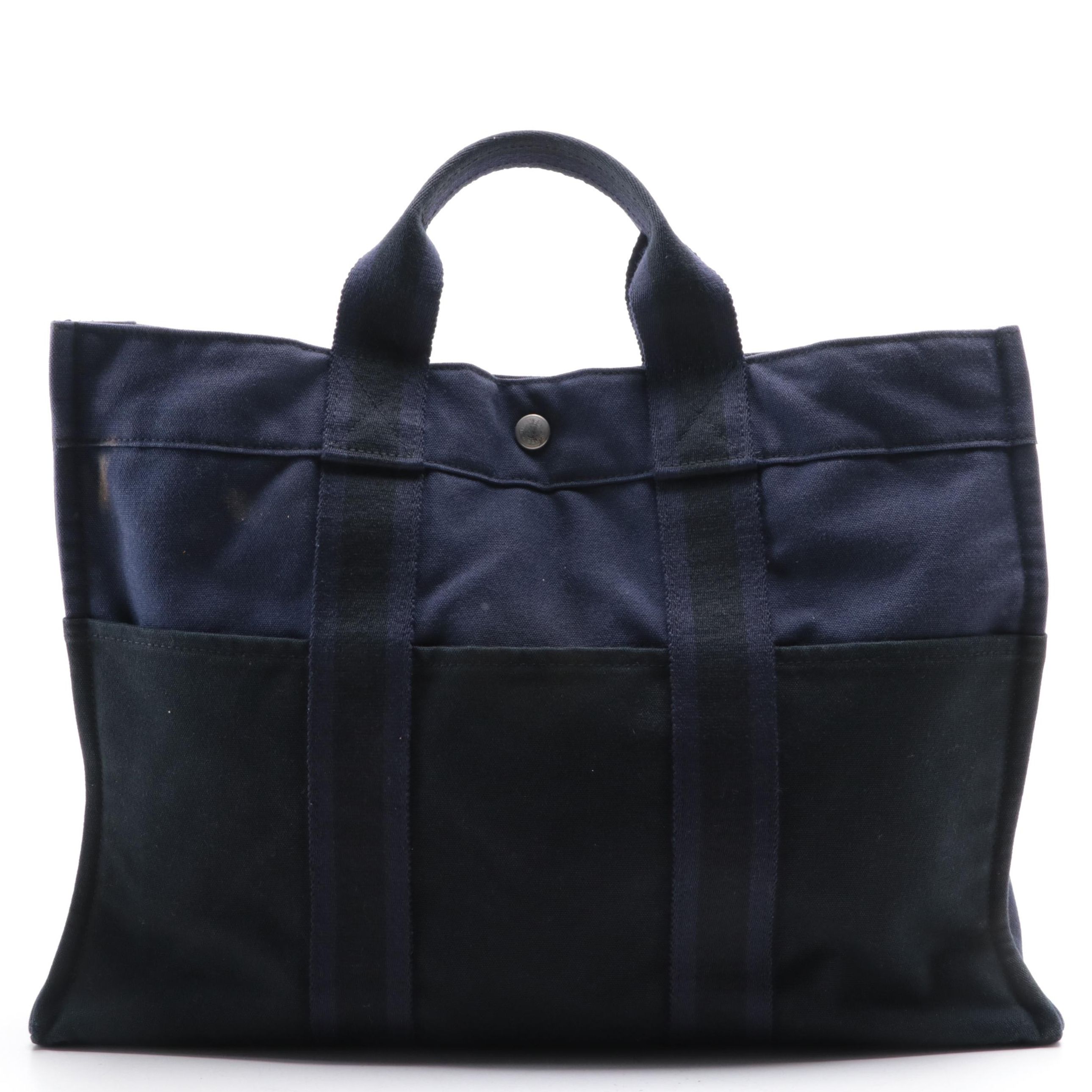 Hermès Fourre Tout MM Tote in Navy and Black Cotton Canvas