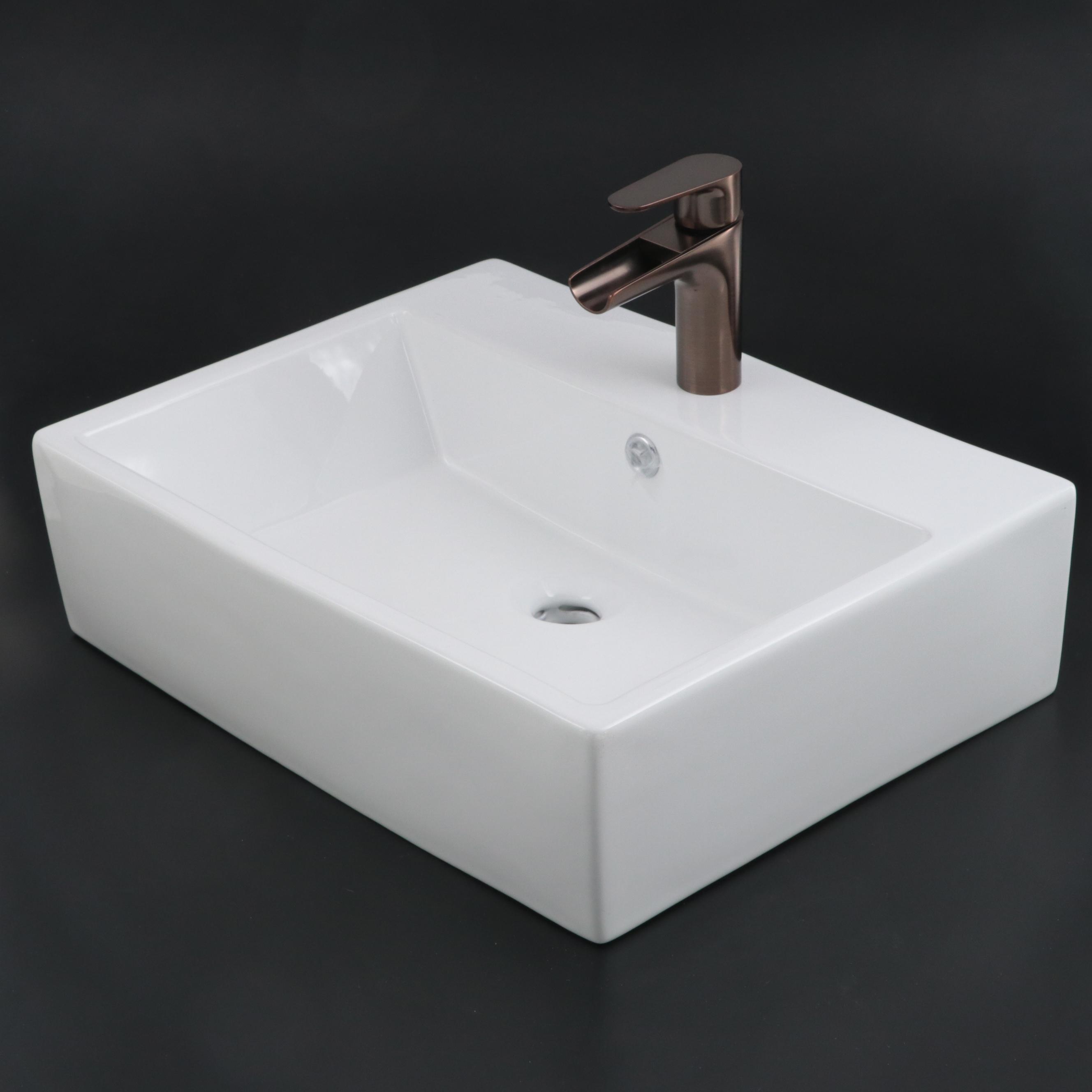 Rectangular Porcelain Wall-Mount Sink with Waterfall Bathroom Faucet
