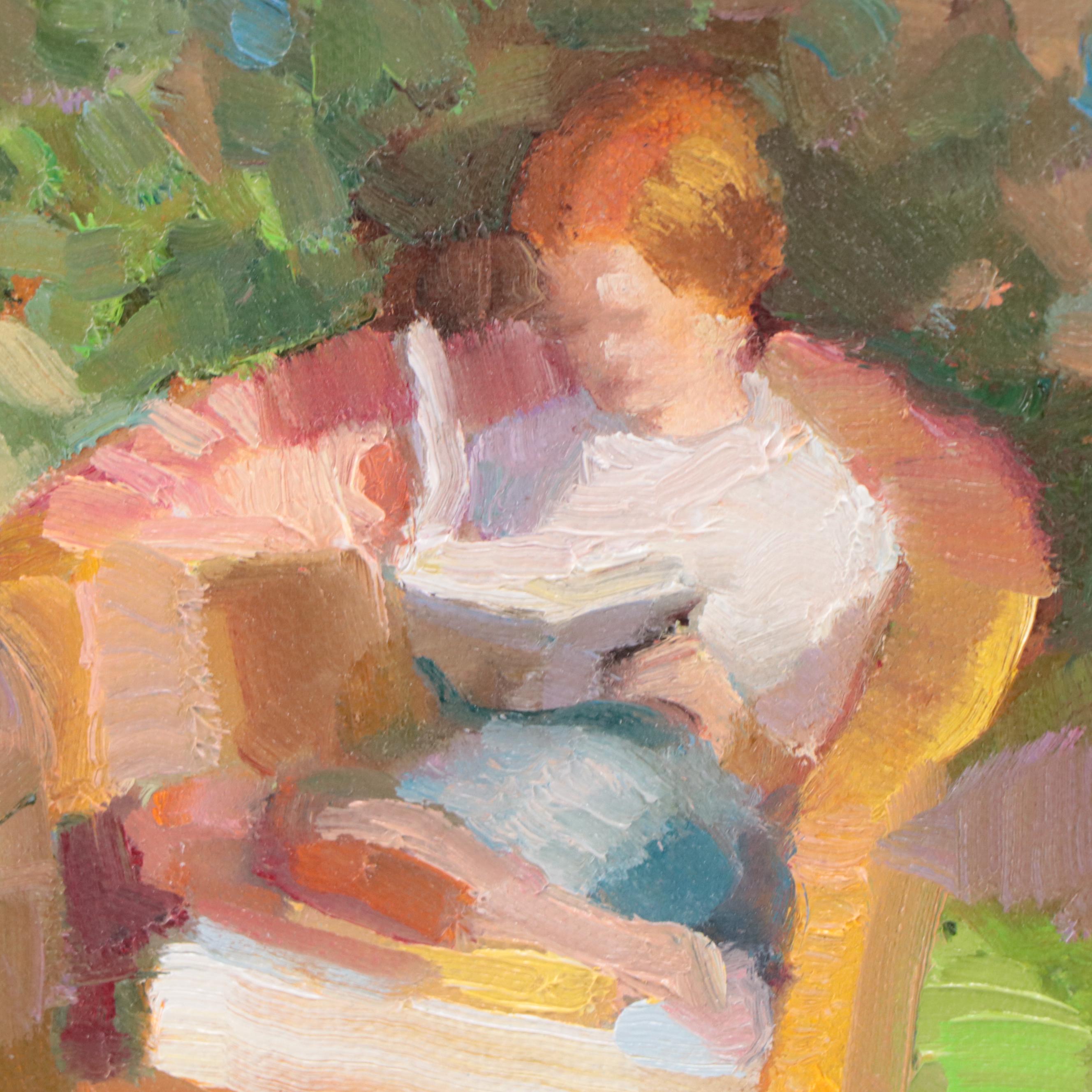 Sally Rosenbaum Oil Painting "Boy in Garden," 21st Century