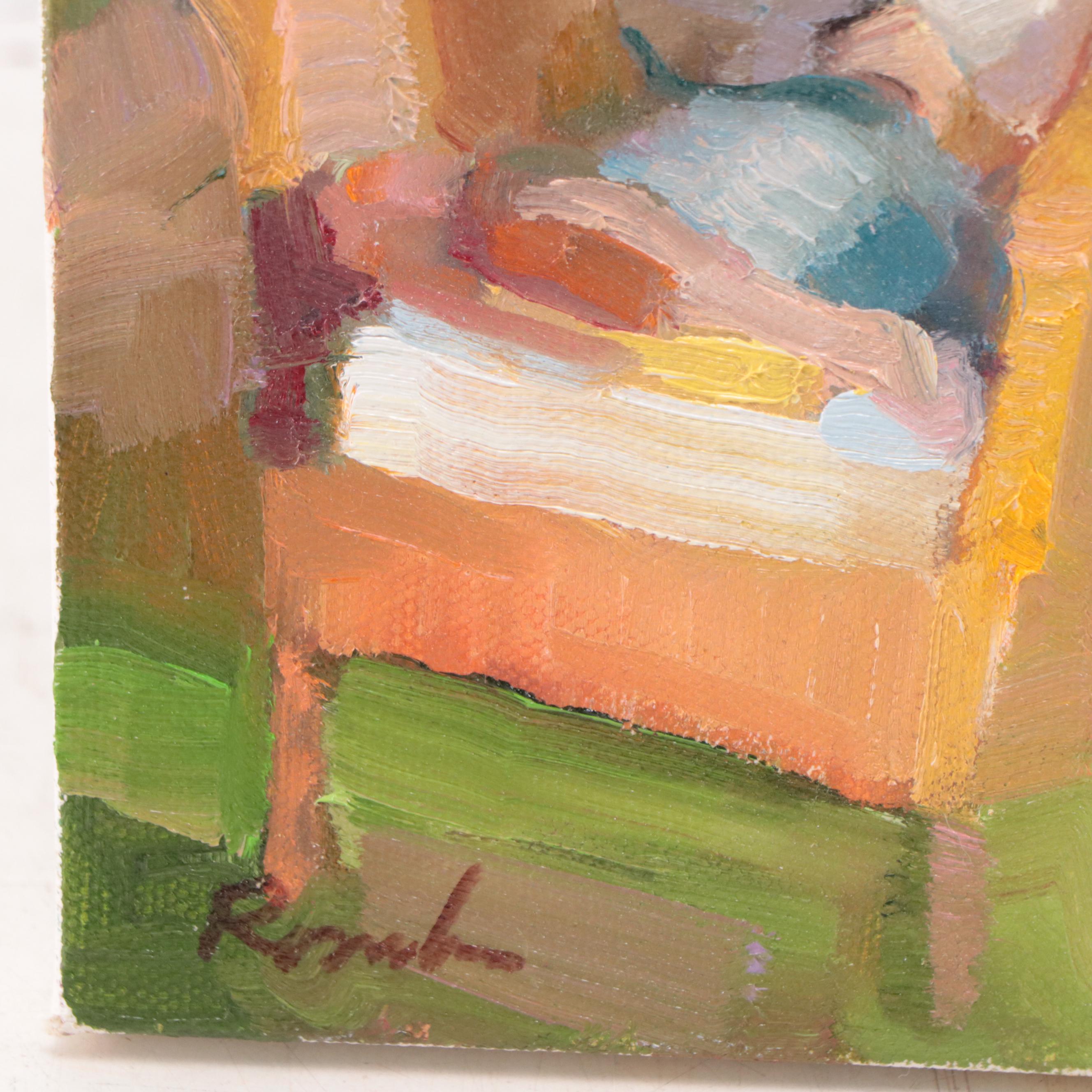 Sally Rosenbaum Oil Painting "Boy in Garden," 21st Century