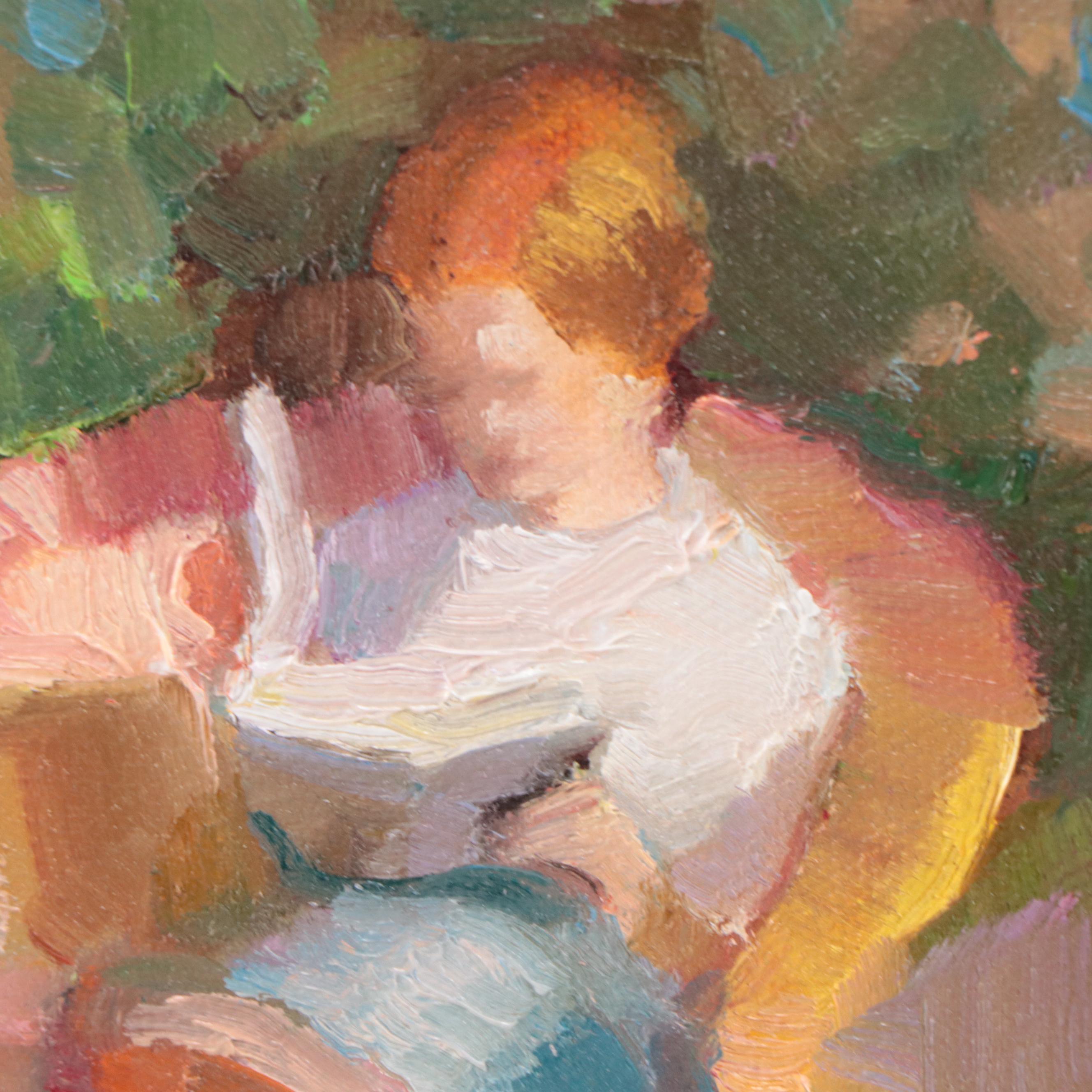 Sally Rosenbaum Oil Painting "Boy in Garden," 21st Century