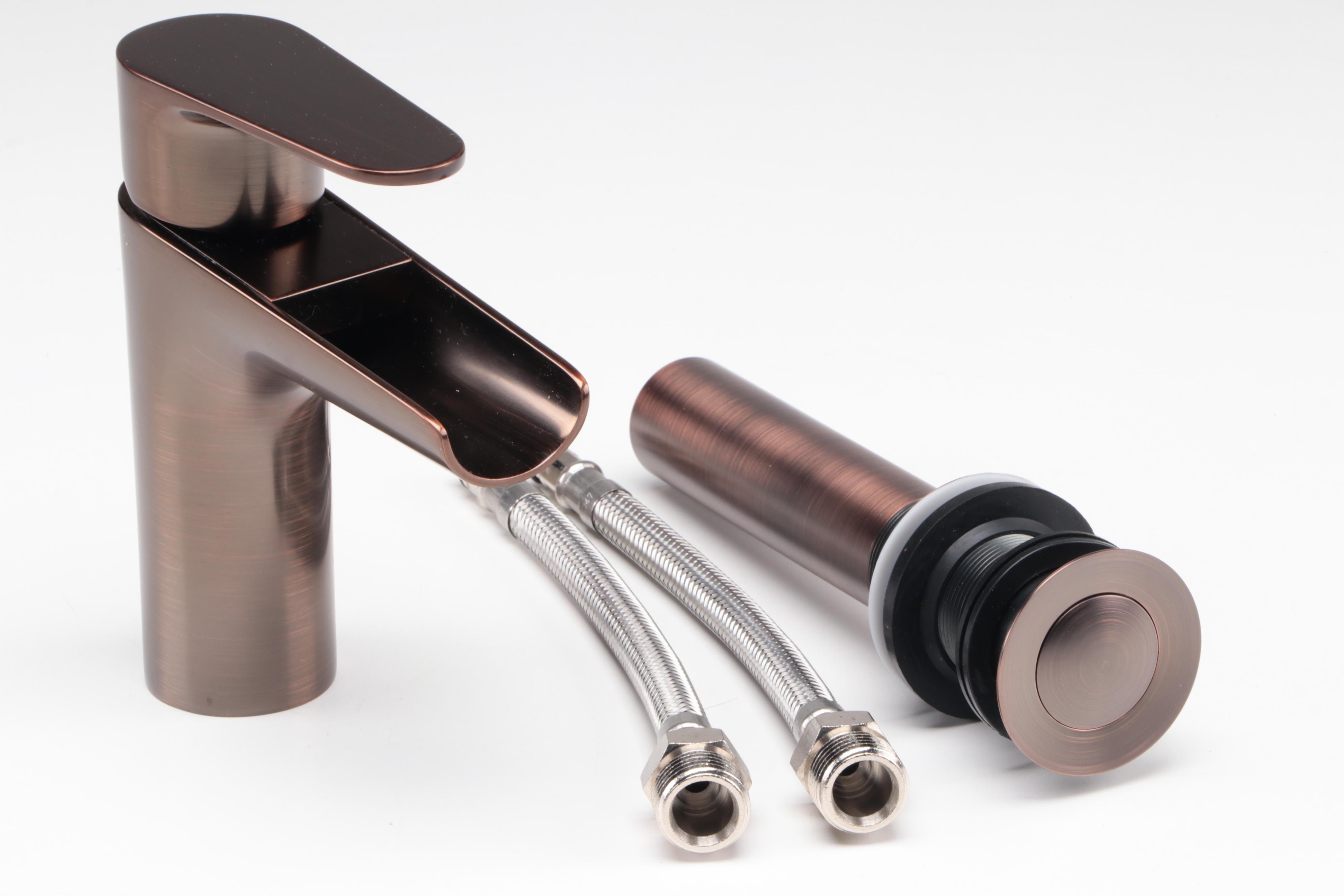 Rectangular Porcelain Wall-Mount Sink with Waterfall Bathroom Faucet