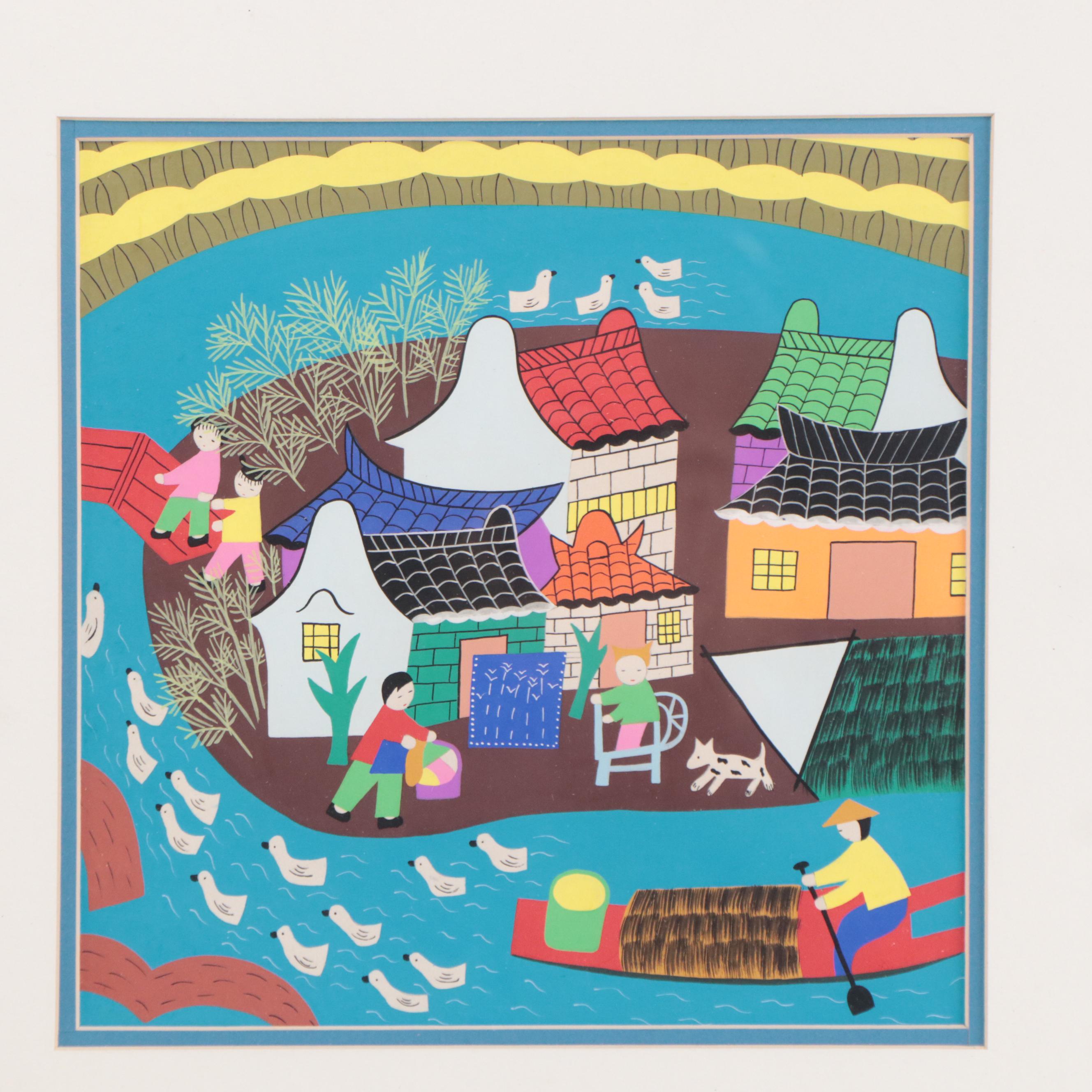 Chinese Folk Art Gouache Paintings