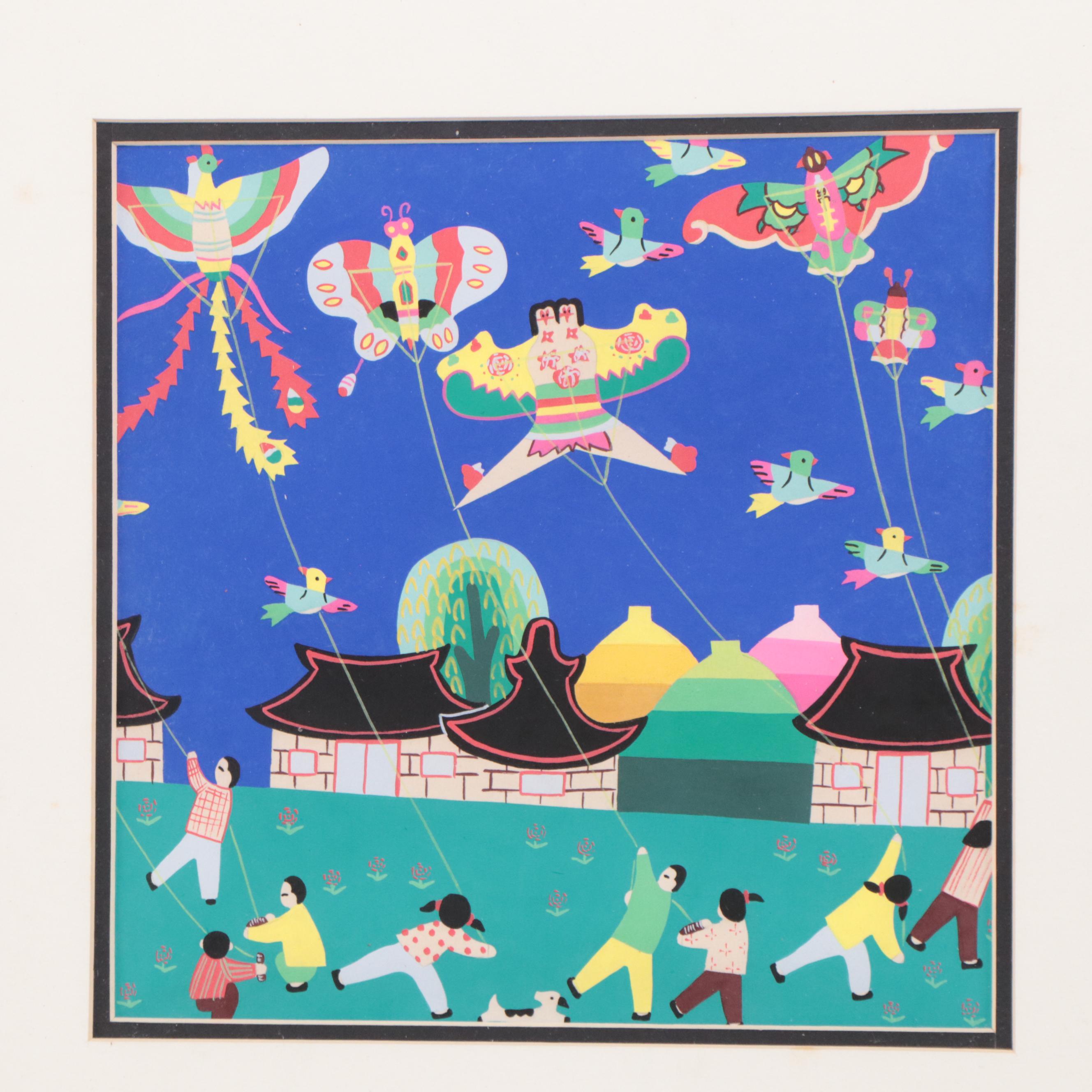 Chinese Folk Art Gouache Paintings