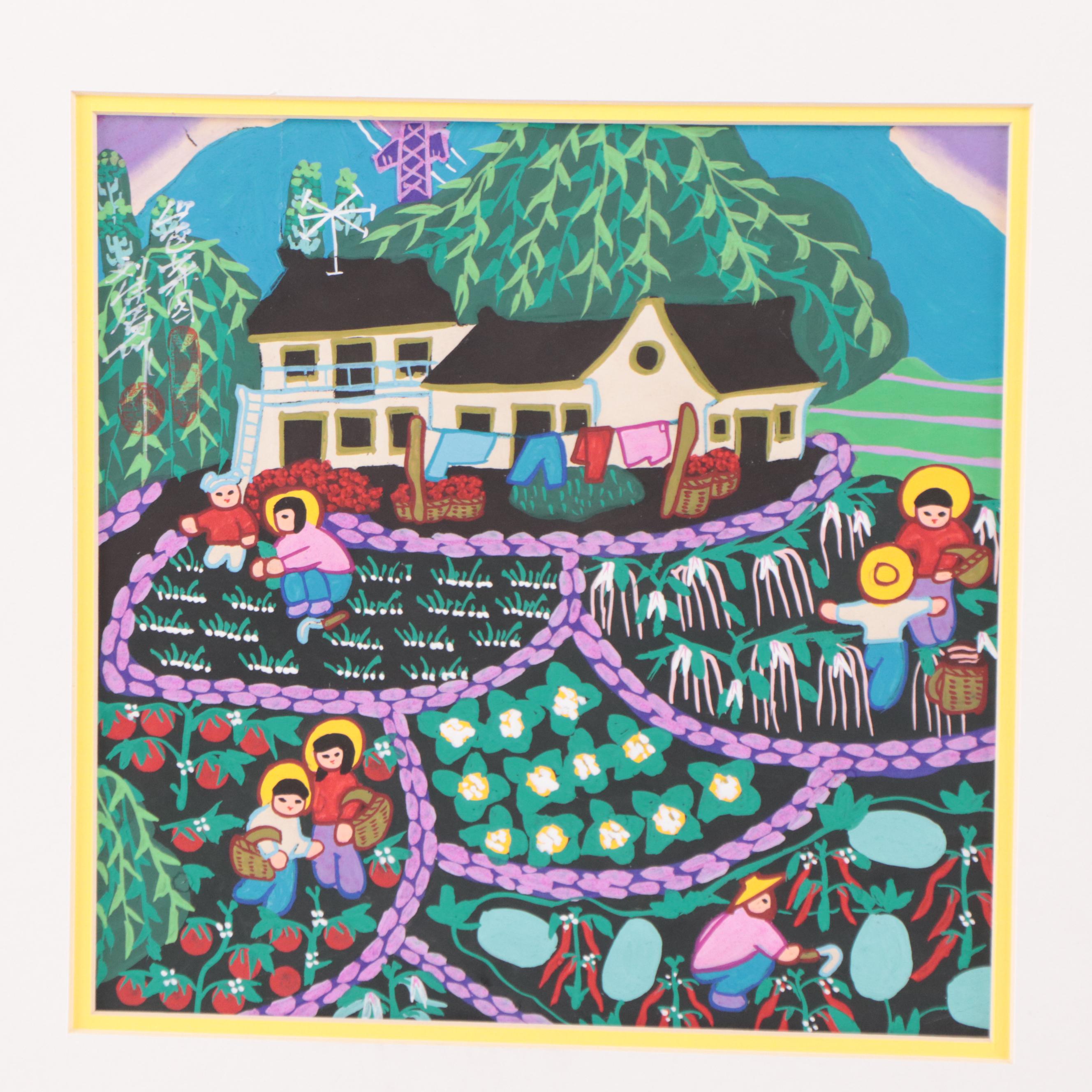 Chinese Folk Art Gouache Paintings