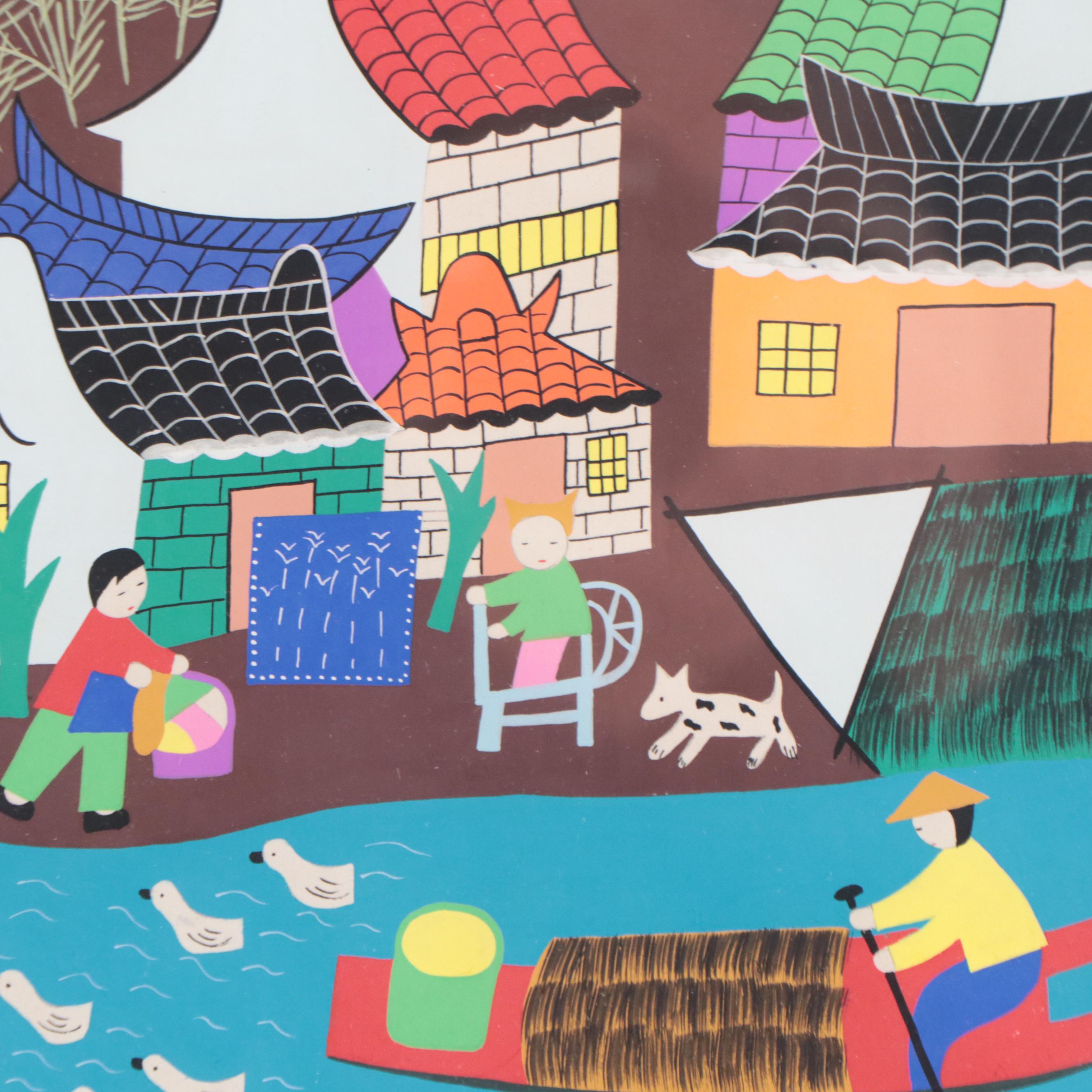 Chinese Folk Art Gouache Paintings