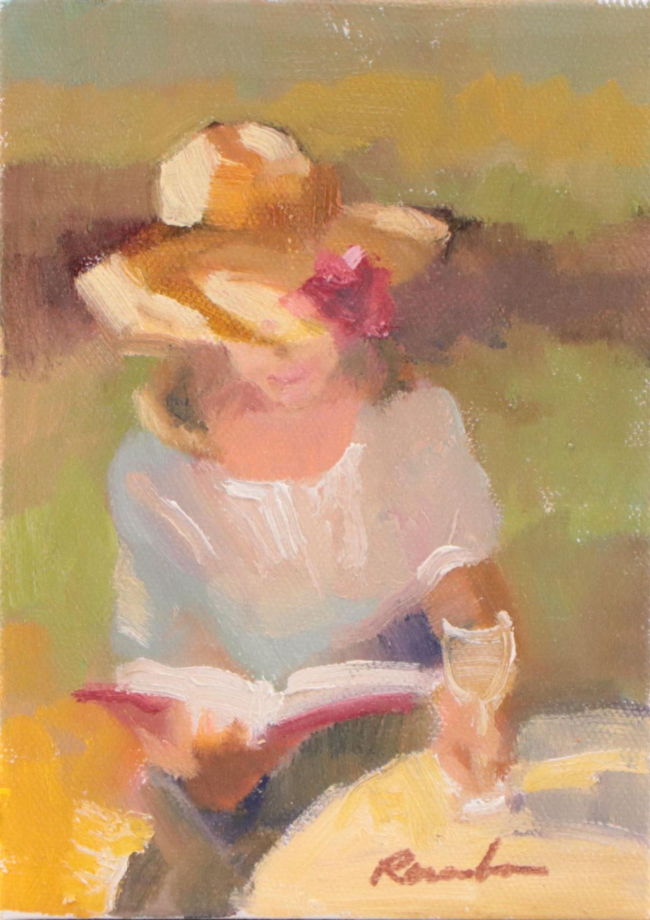 Sally Rosenbaum Oil Painting "Reading a Book," 21st Century