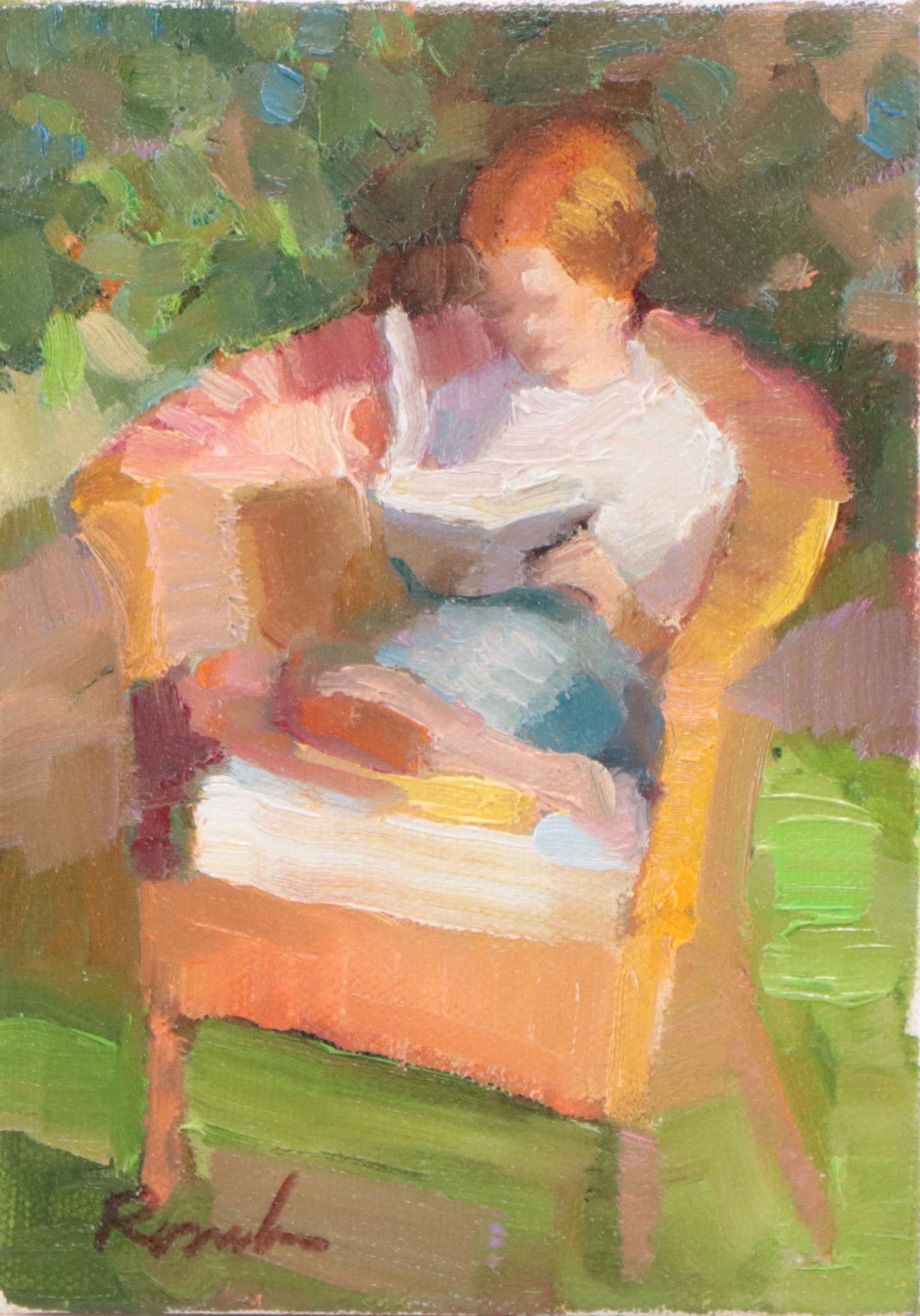 Sally Rosenbaum Oil Painting "Boy in Garden," 21st Century
