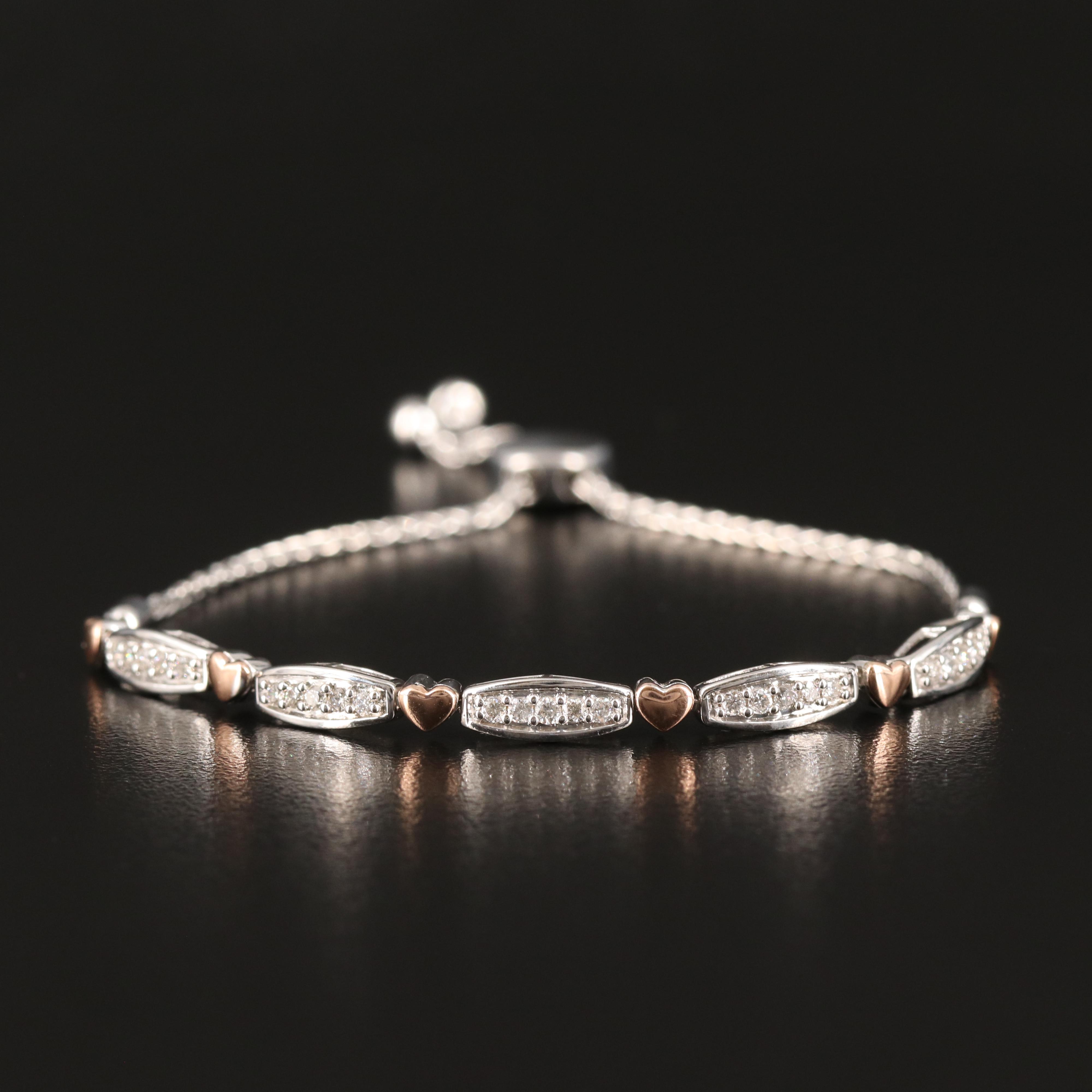 Diamond Bolo Bracelet in Sterling with 10K Rose Gold Accent