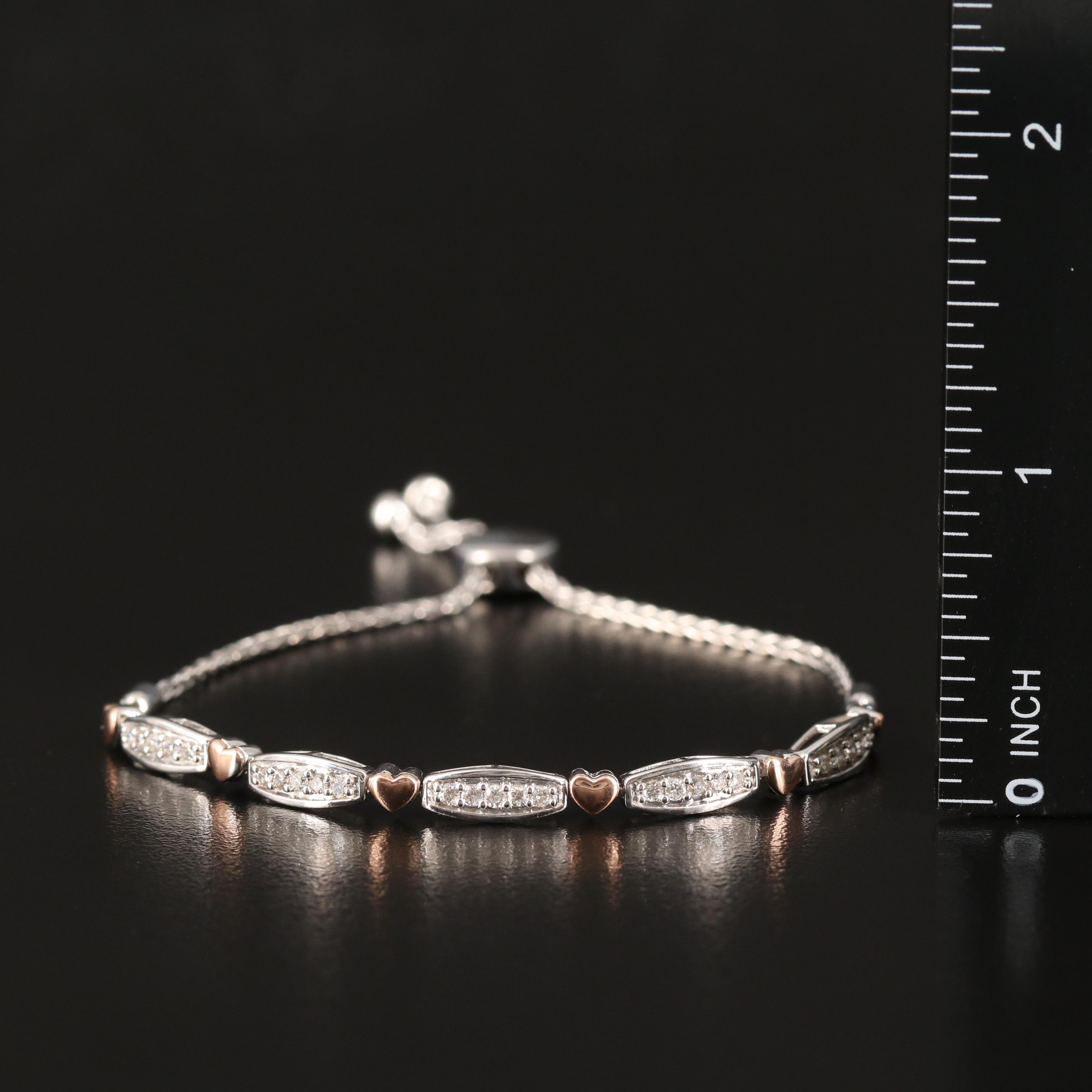 Diamond Bolo Bracelet in Sterling with 10K Rose Gold Accent