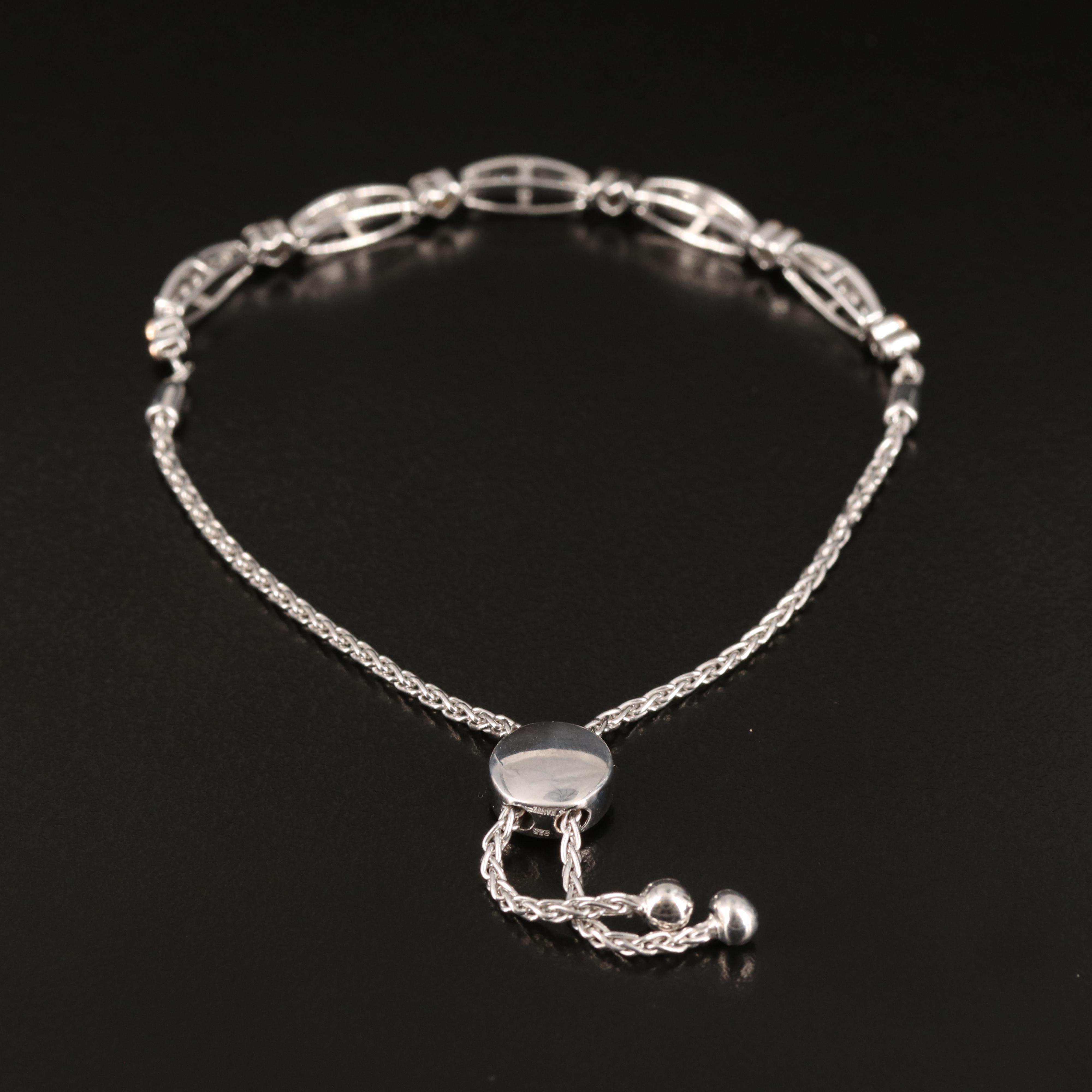 Diamond Bolo Bracelet in Sterling with 10K Rose Gold Accent