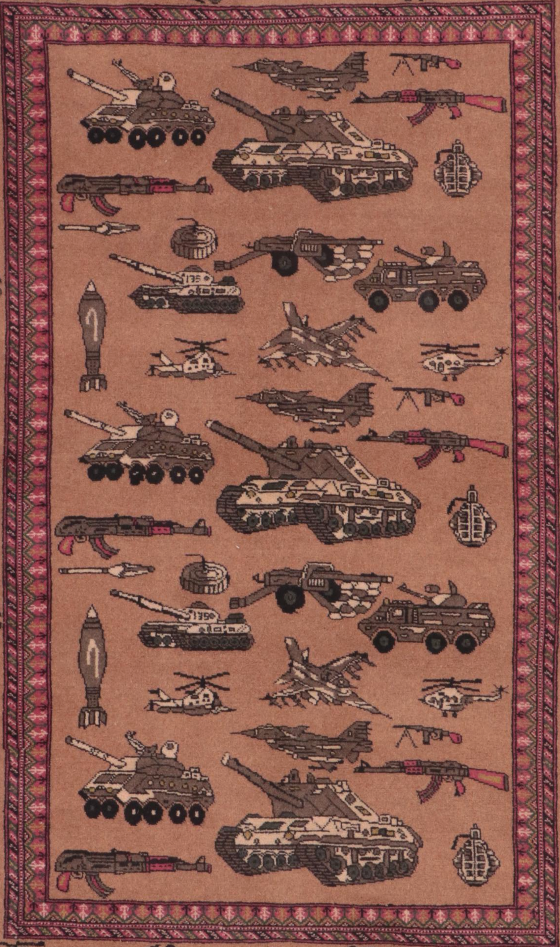 4'3 x 6'6 Hand-Knotted Pakistani War Rug Pictorial Area Rug