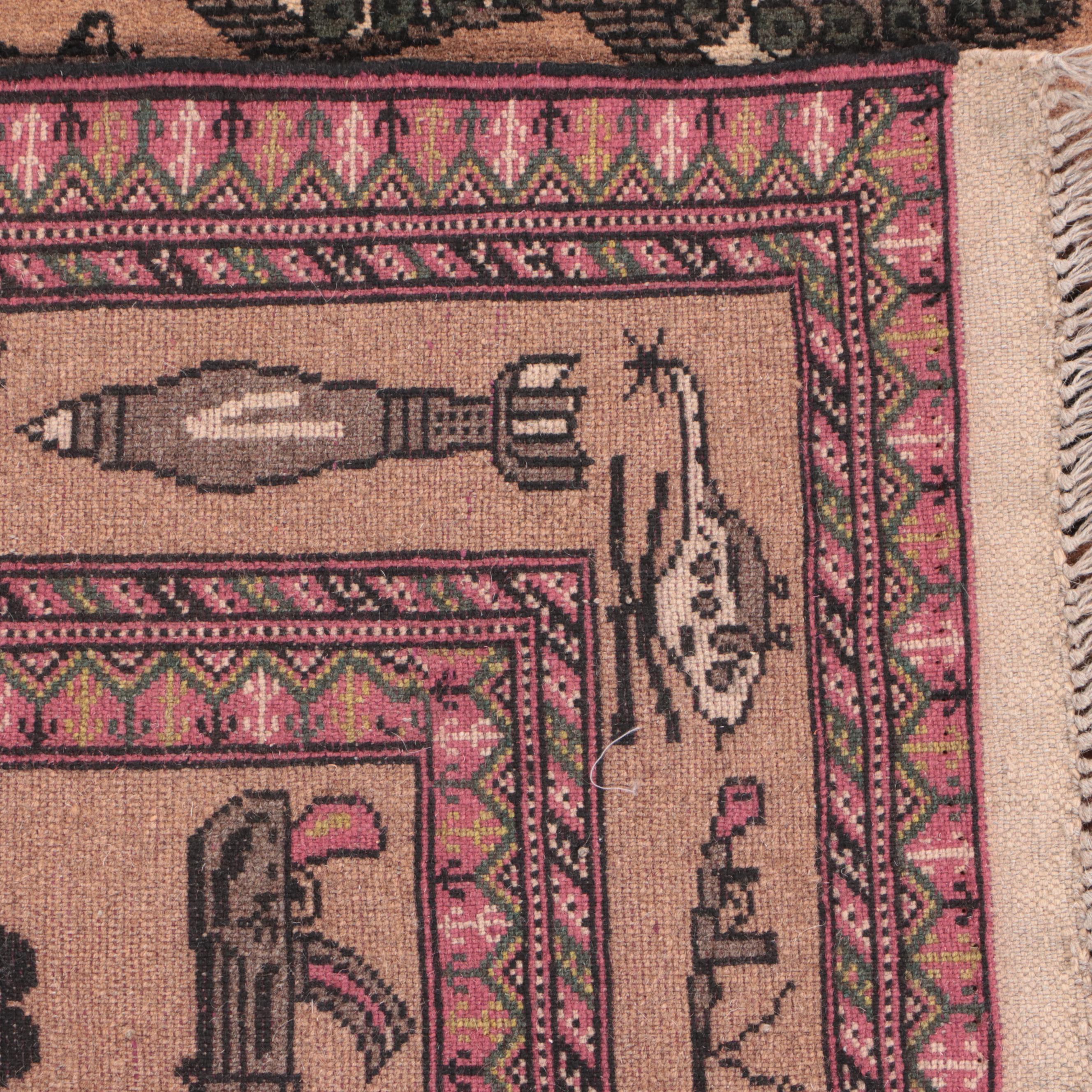 4'3 x 6'6 Hand-Knotted Pakistani War Rug Pictorial Area Rug