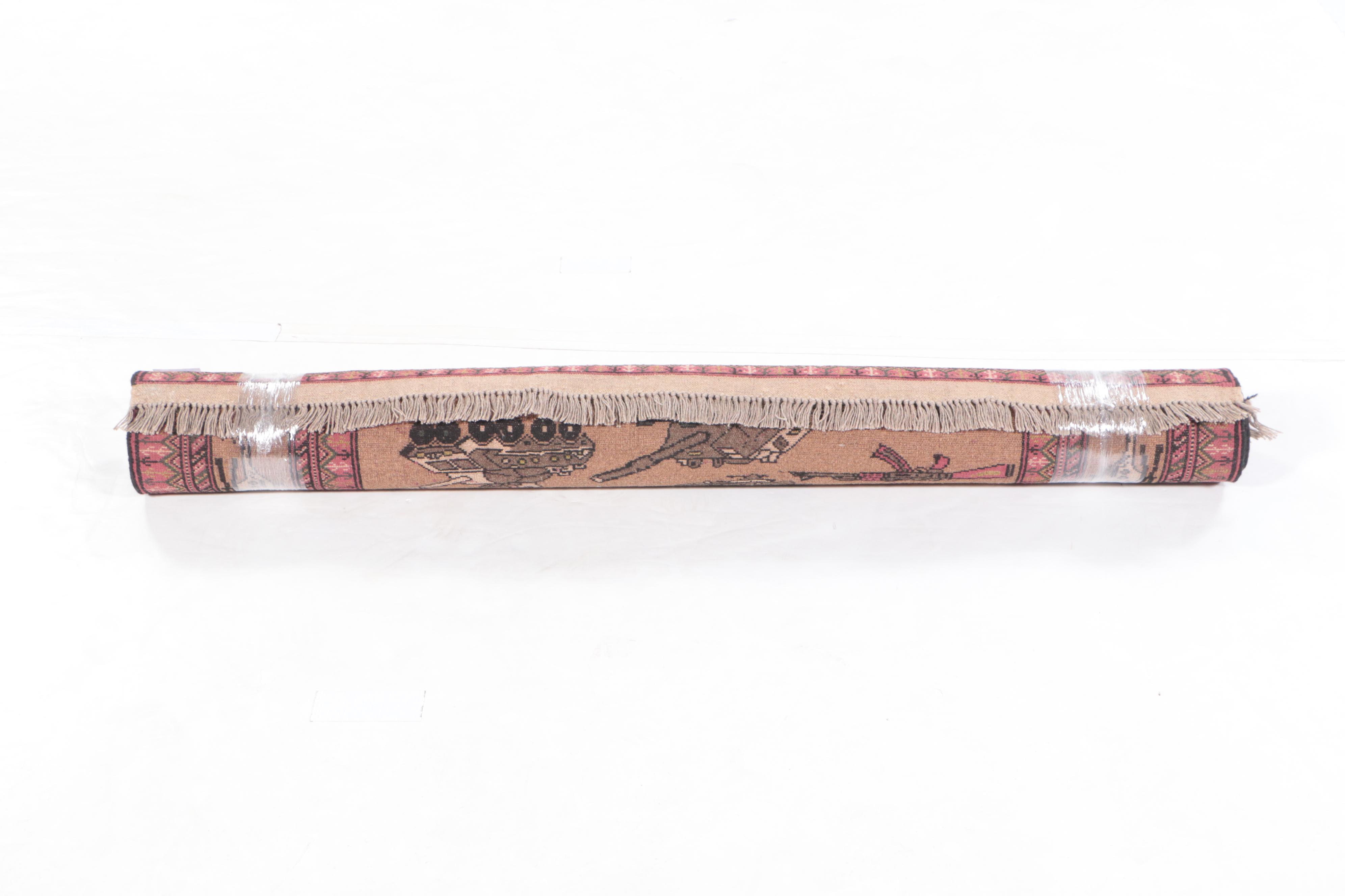 4'3 x 6'6 Hand-Knotted Pakistani War Rug Pictorial Area Rug