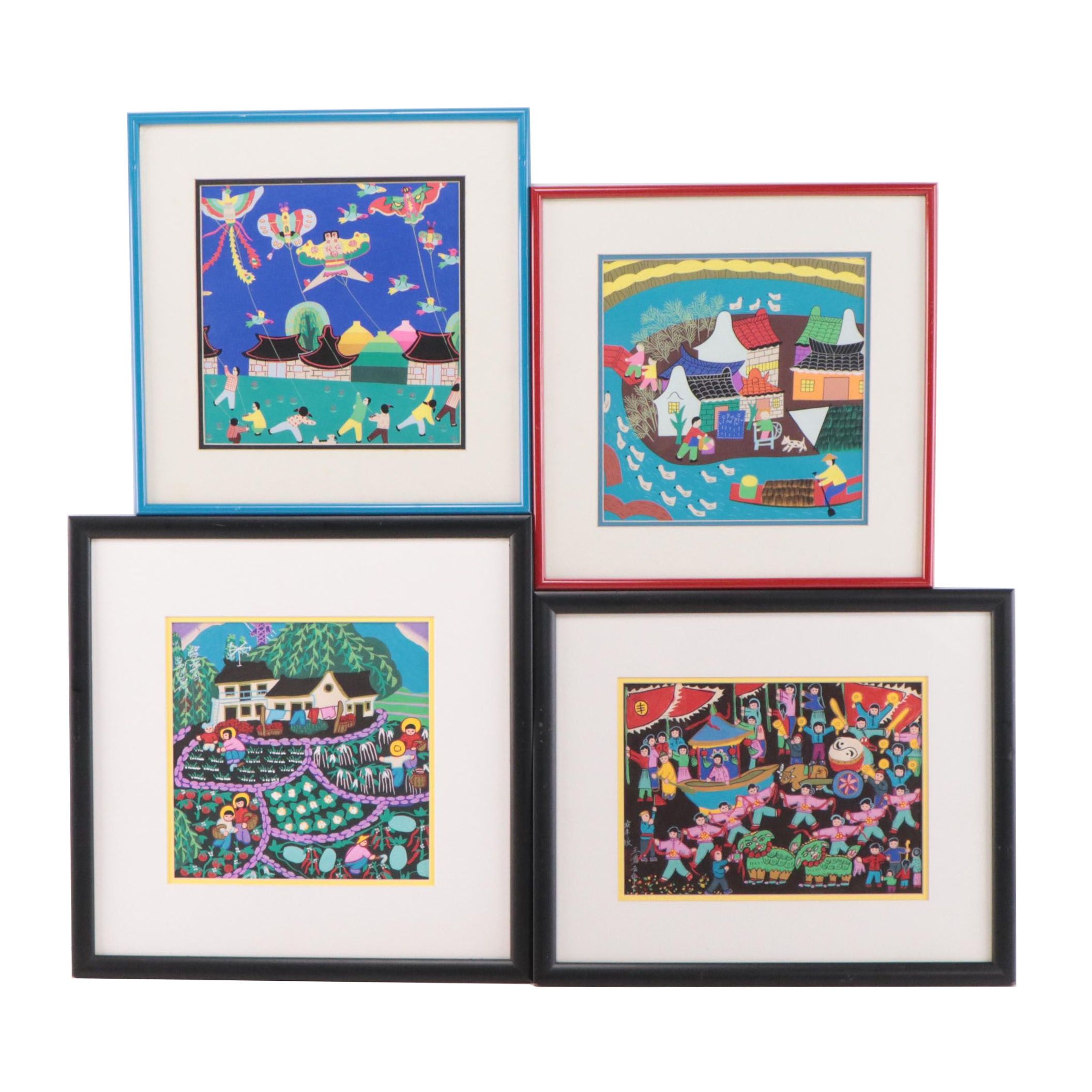 Chinese Folk Art Gouache Paintings