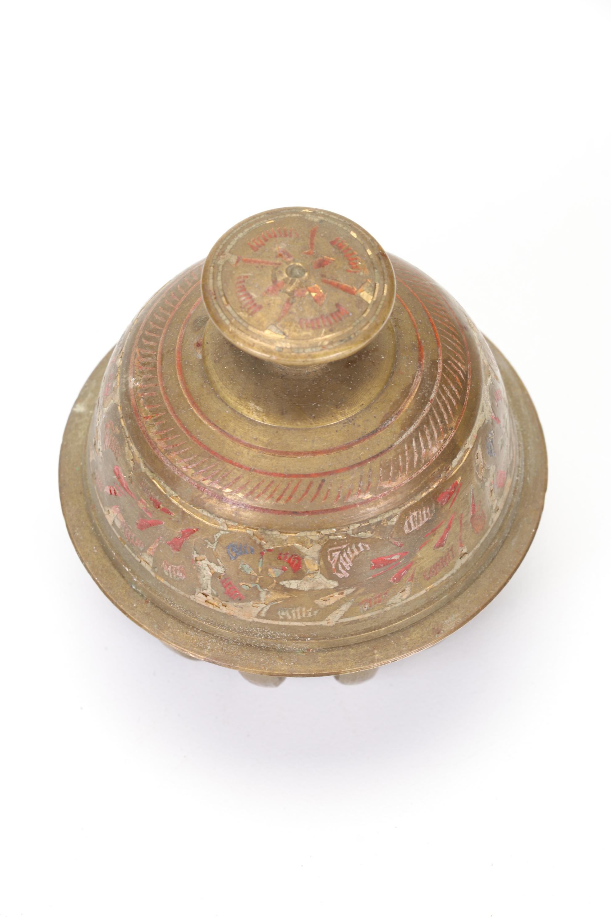 Round Brass Box, Elephant Claw Bell, and Sitting Elephant Figurine