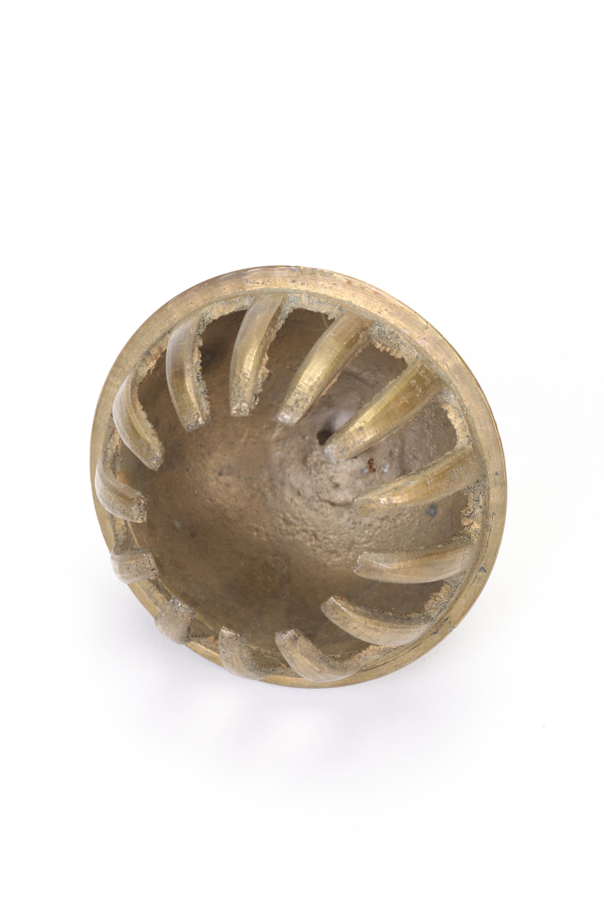 Round Brass Box, Elephant Claw Bell, and Sitting Elephant Figurine