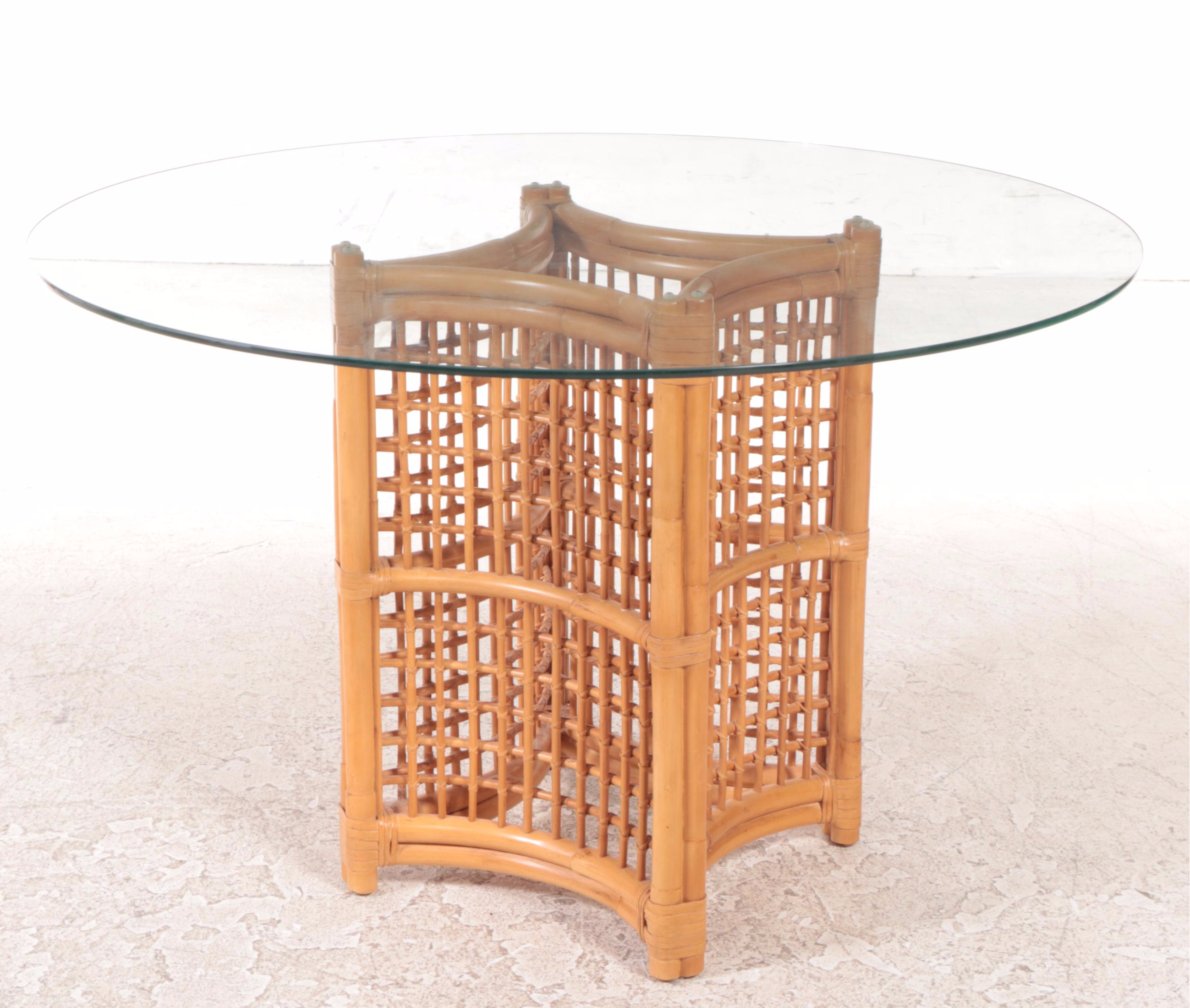 Five-Piece Rattan and Glass Top Patio Dining Set, Including Ficks Reed
