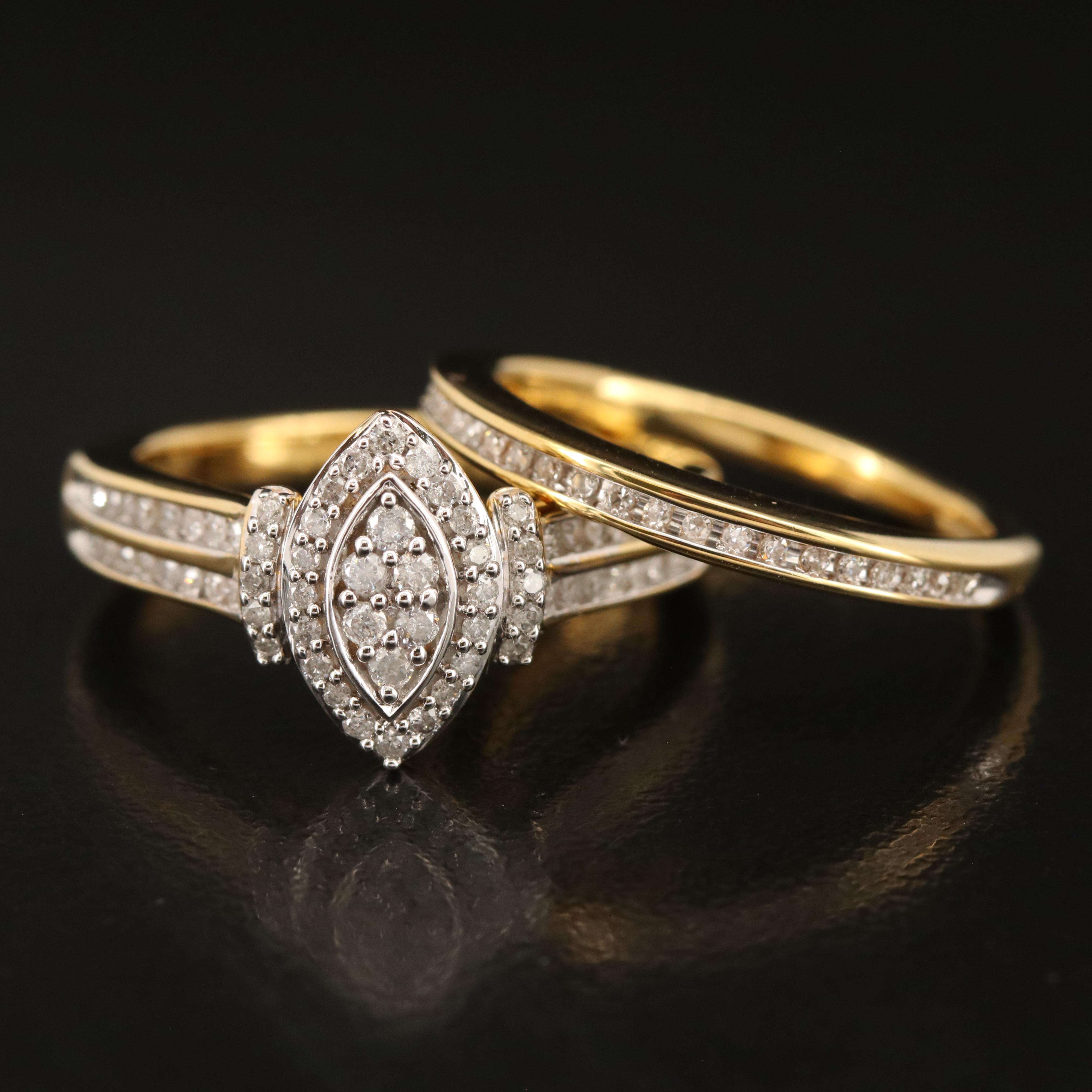 Sterling Diamond Ring and Band Set