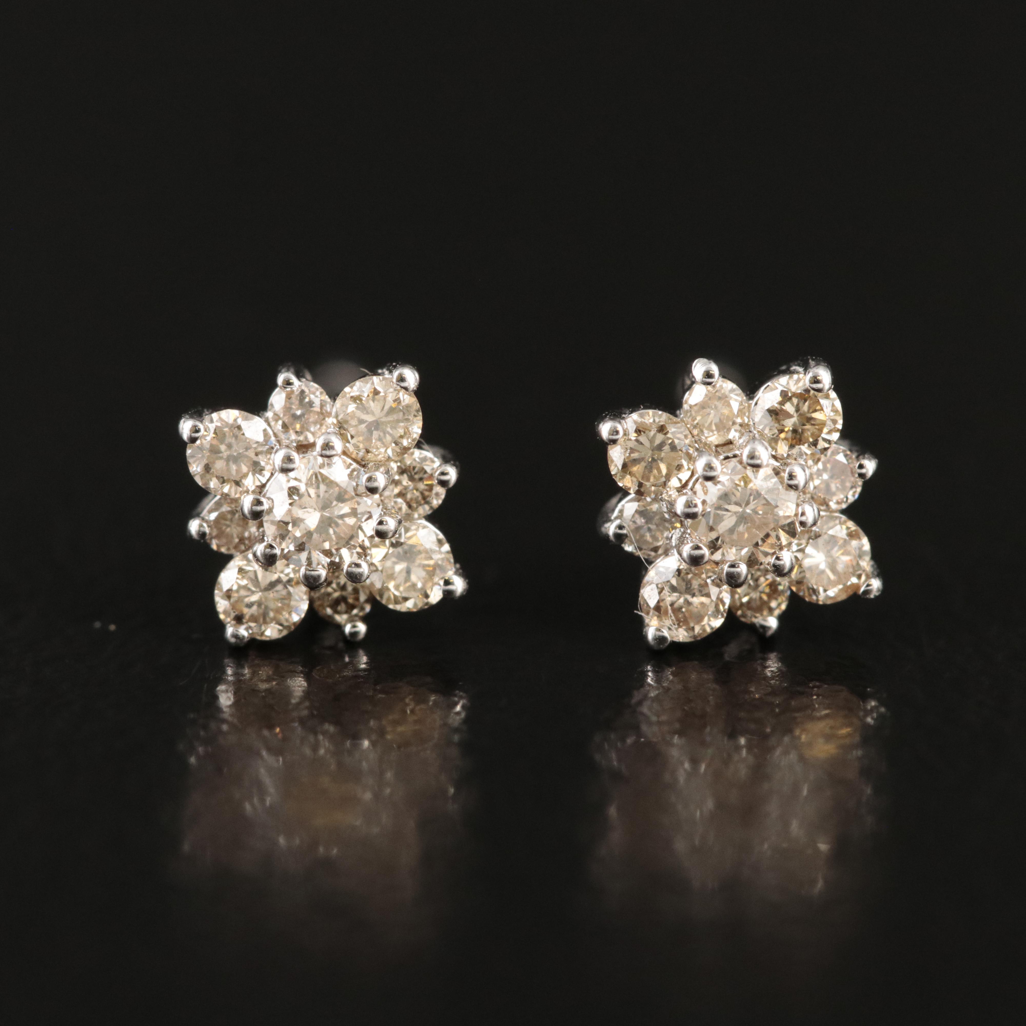 Sterling Diamond Cluster Stud Earrings