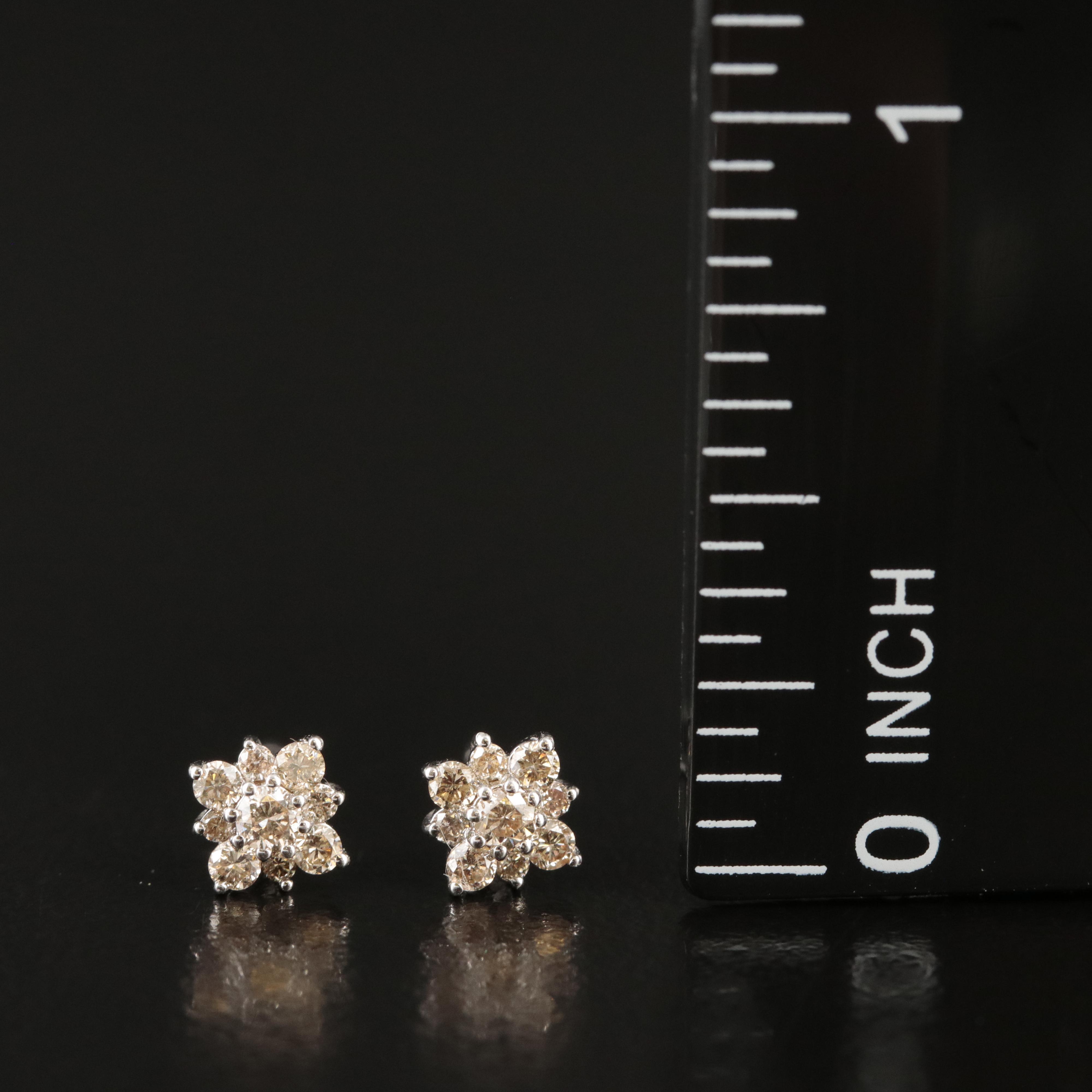 Sterling Diamond Cluster Stud Earrings