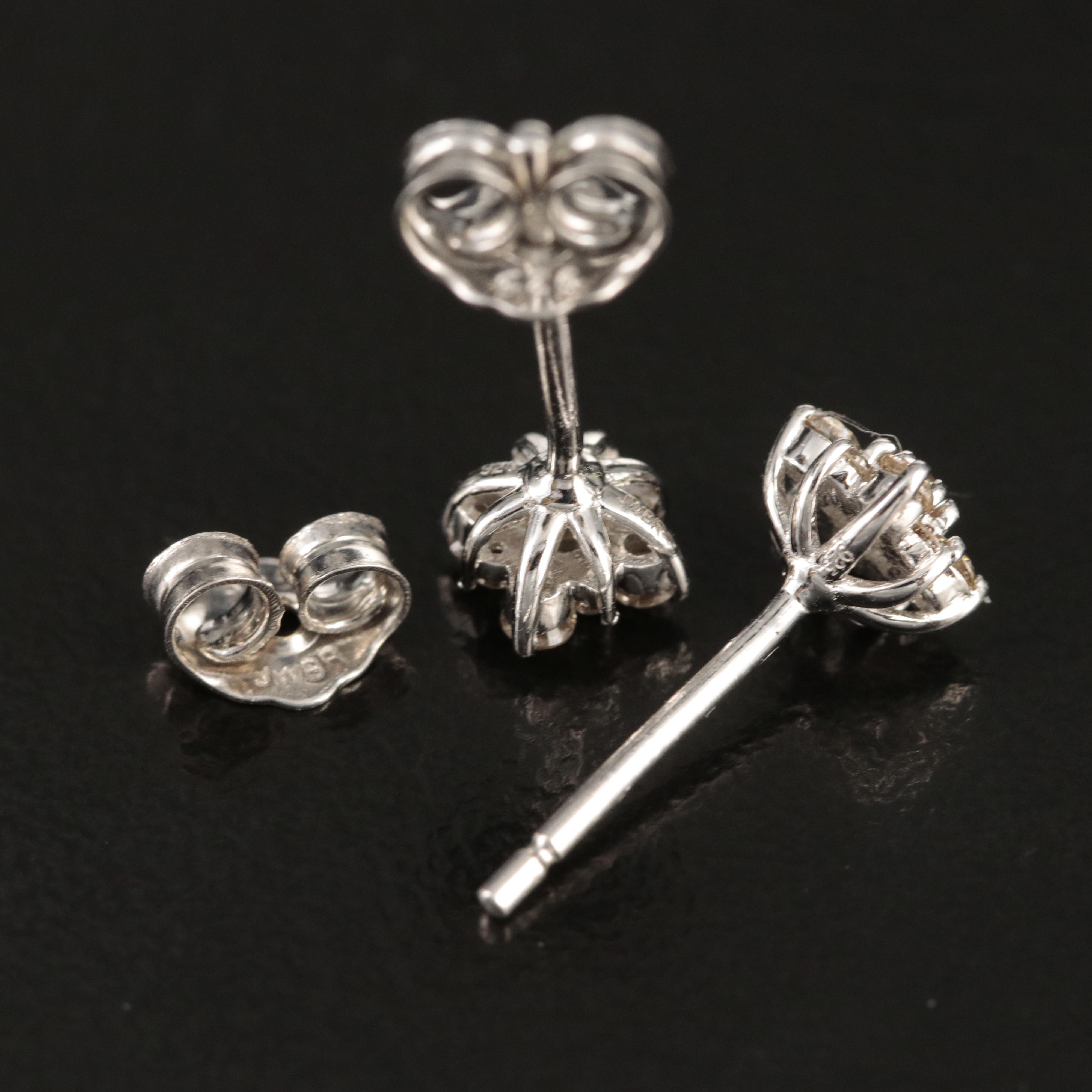 Sterling Diamond Cluster Stud Earrings