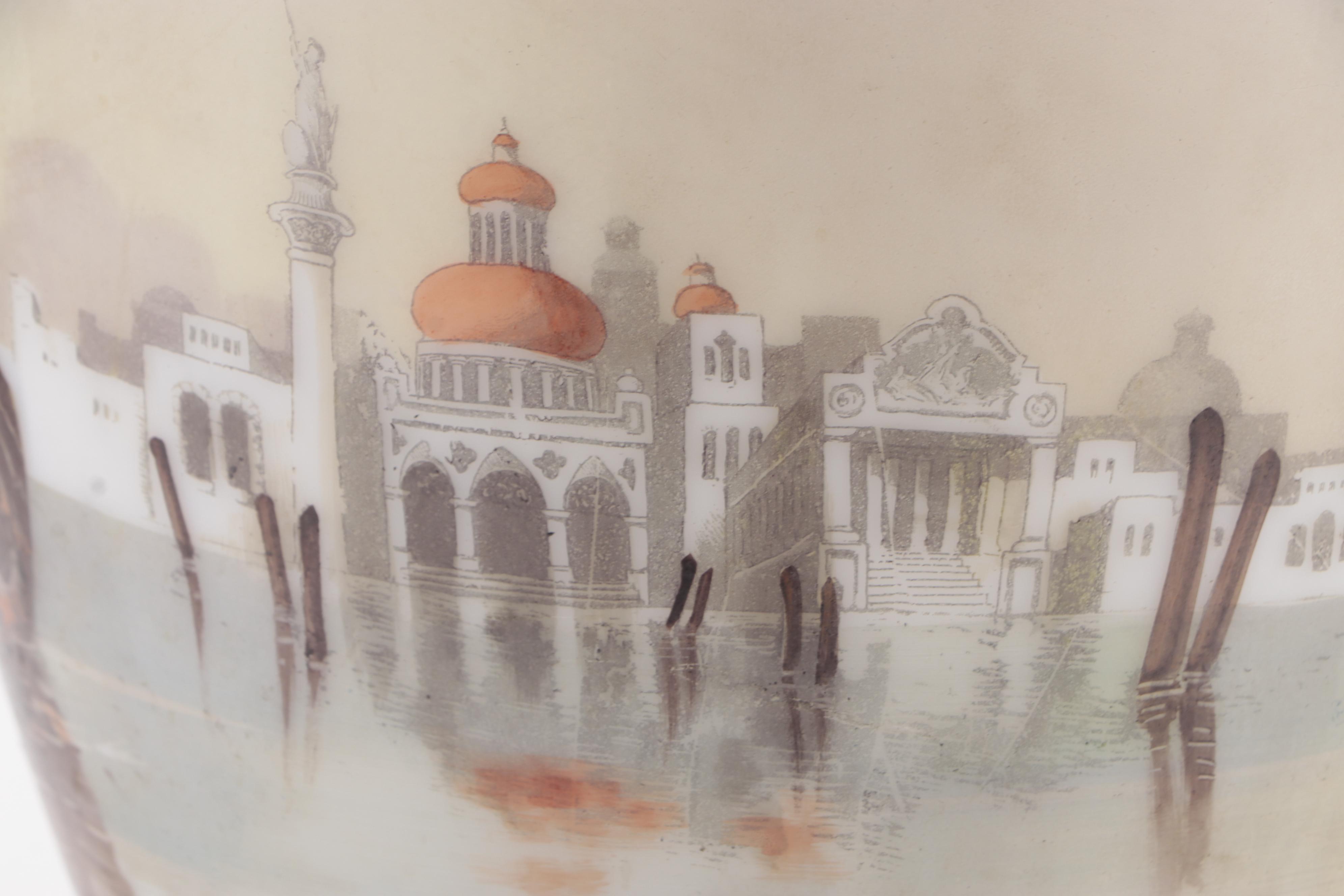 Victorian Parlor Oil Lamp with Hand-Painted Milk Glass Venetian Scene, Adapted