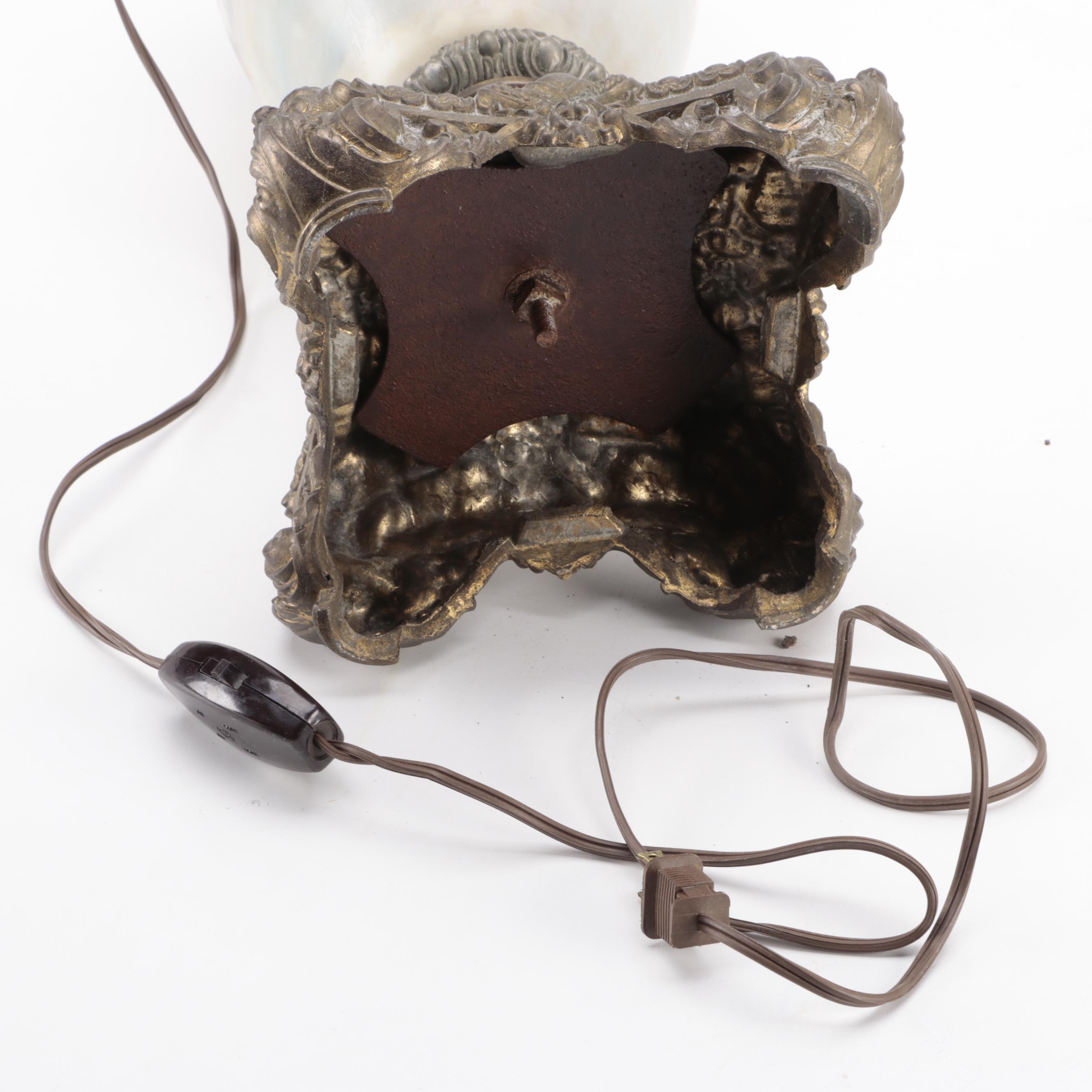 Victorian Parlor Oil Lamp with Hand-Painted Milk Glass Venetian Scene, Adapted