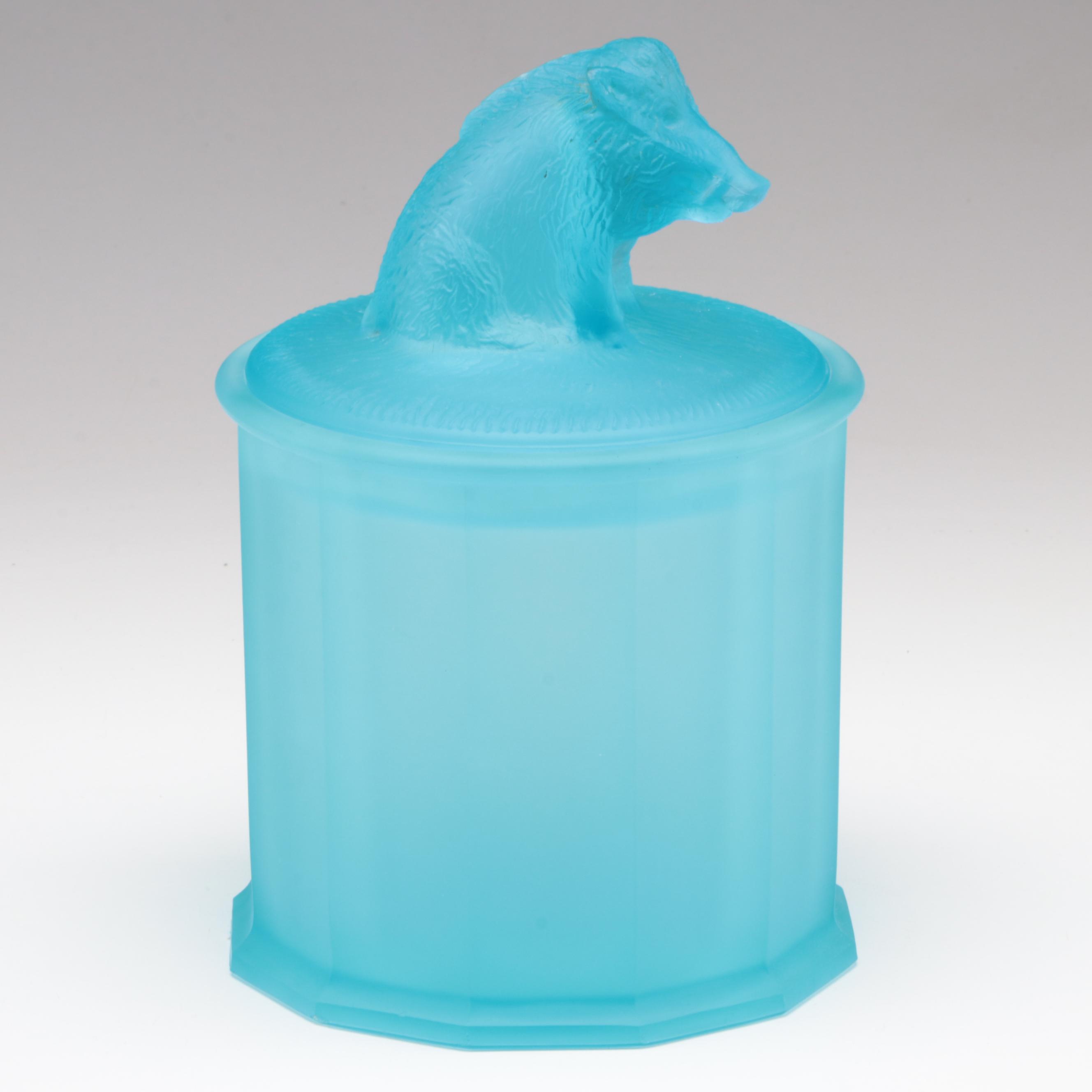 Tiffin and Blue Boar Tobacco Pressed Satin Glass Jar Humidor, Circa 1900