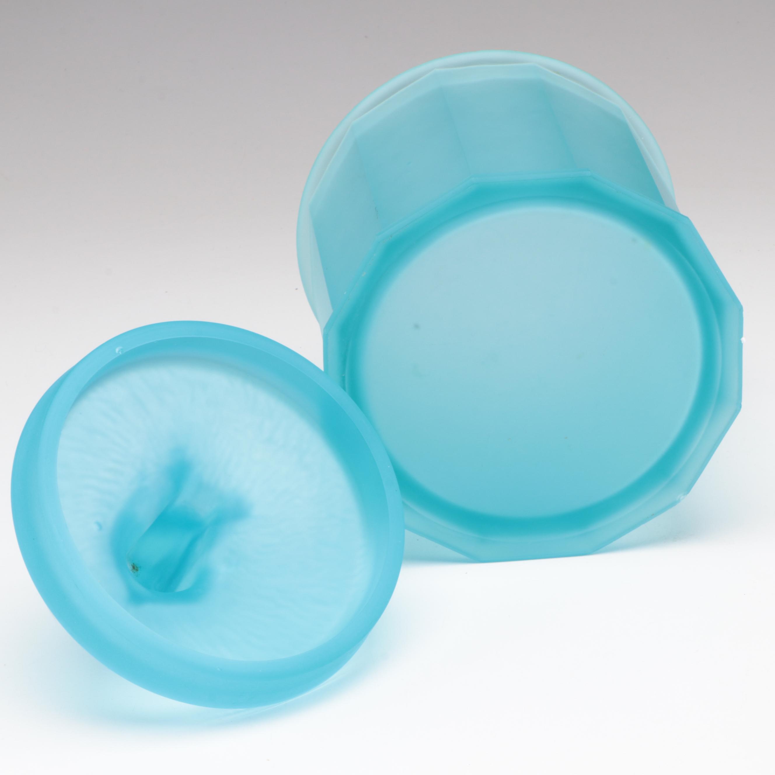 Tiffin and Blue Boar Tobacco Pressed Satin Glass Jar Humidor, Circa 1900