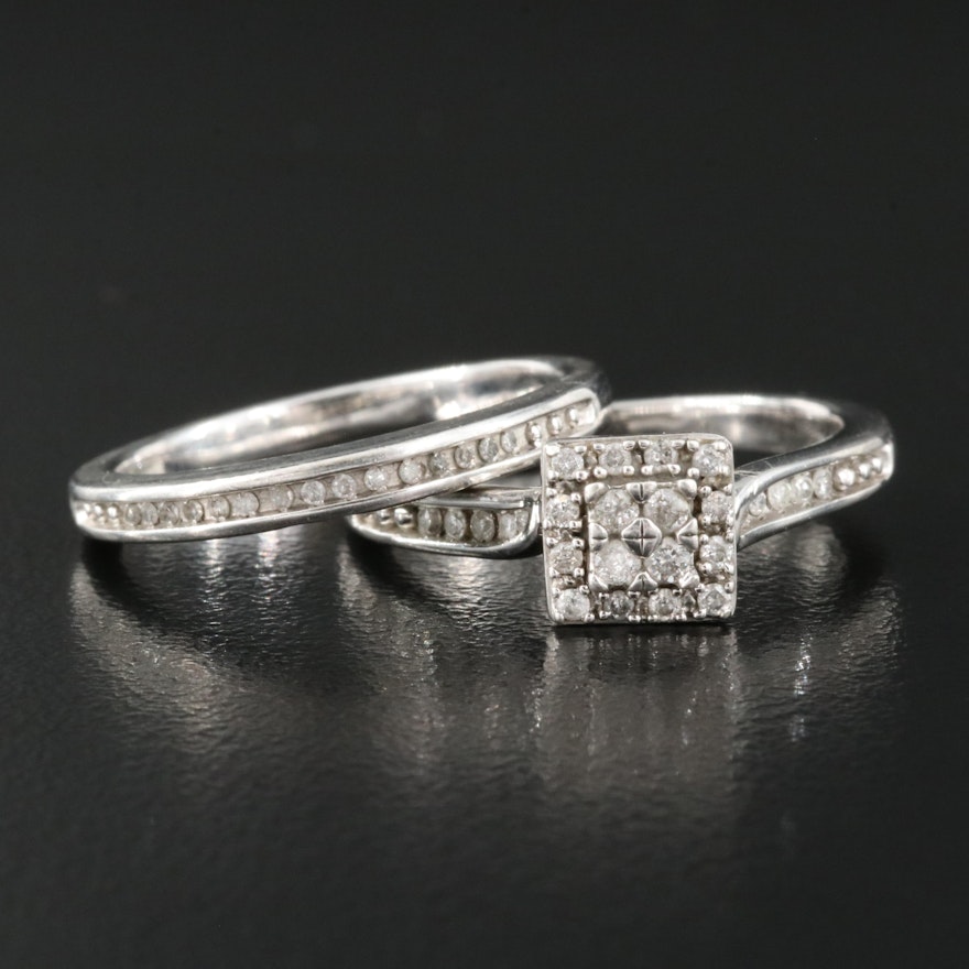 Sterling Diamond Ring and Band Set