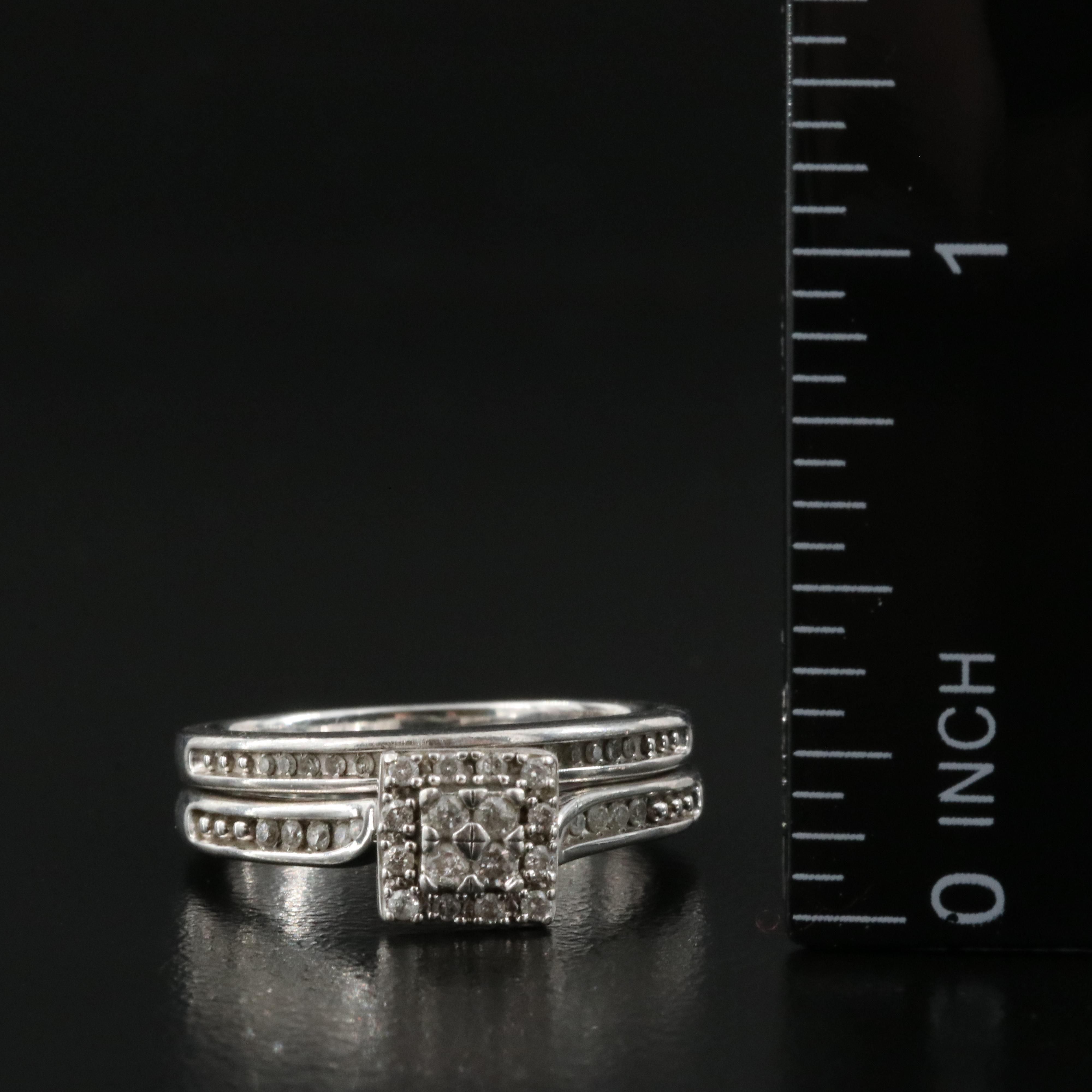 Sterling Diamond Ring and Band Set