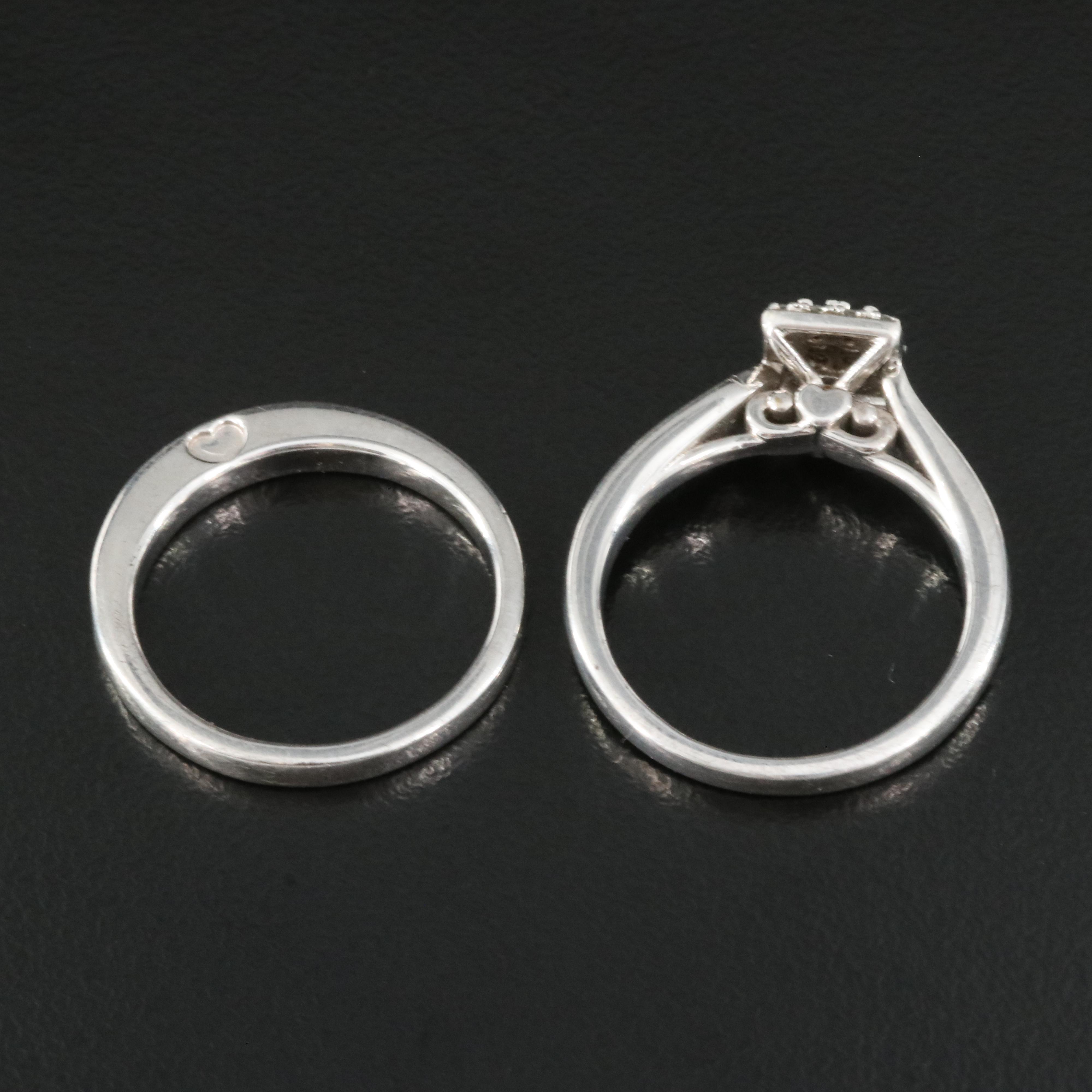 Sterling Diamond Ring and Band Set