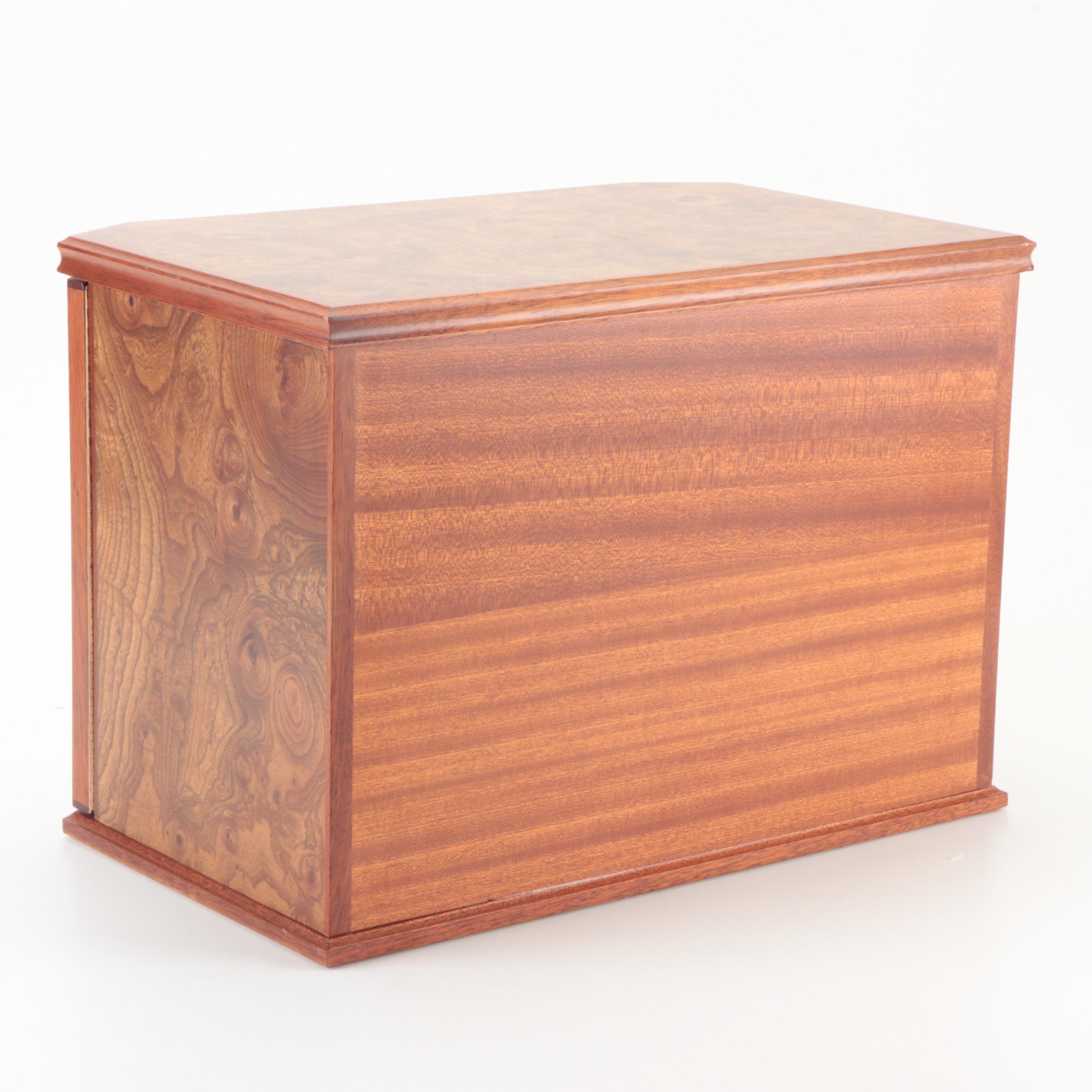 Nordstrom Five-Drawer Walnut Burl Jewelry Box with Key