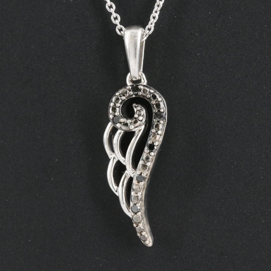 Sterling Diamond Wing Pendant Necklace