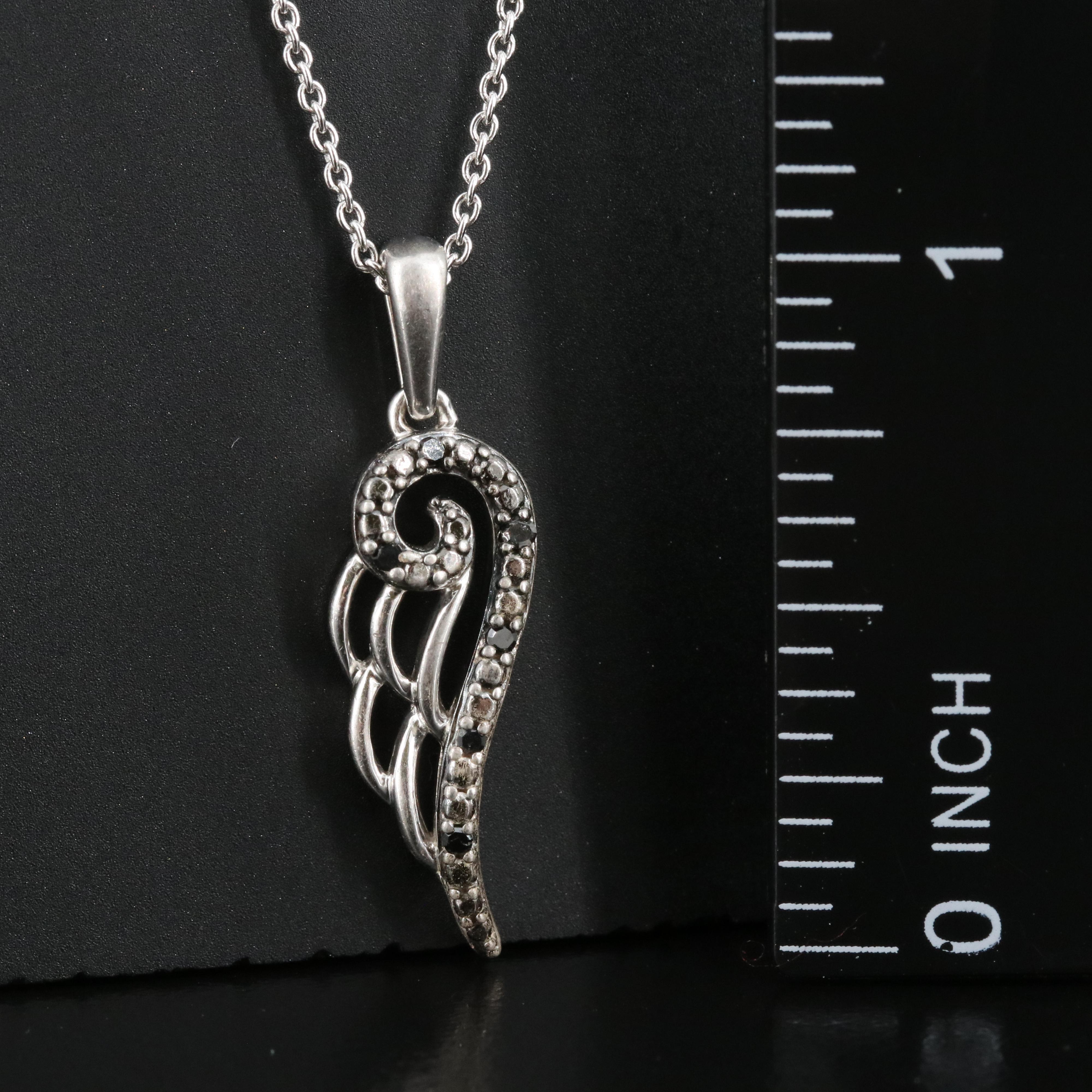Sterling Diamond Wing Pendant Necklace